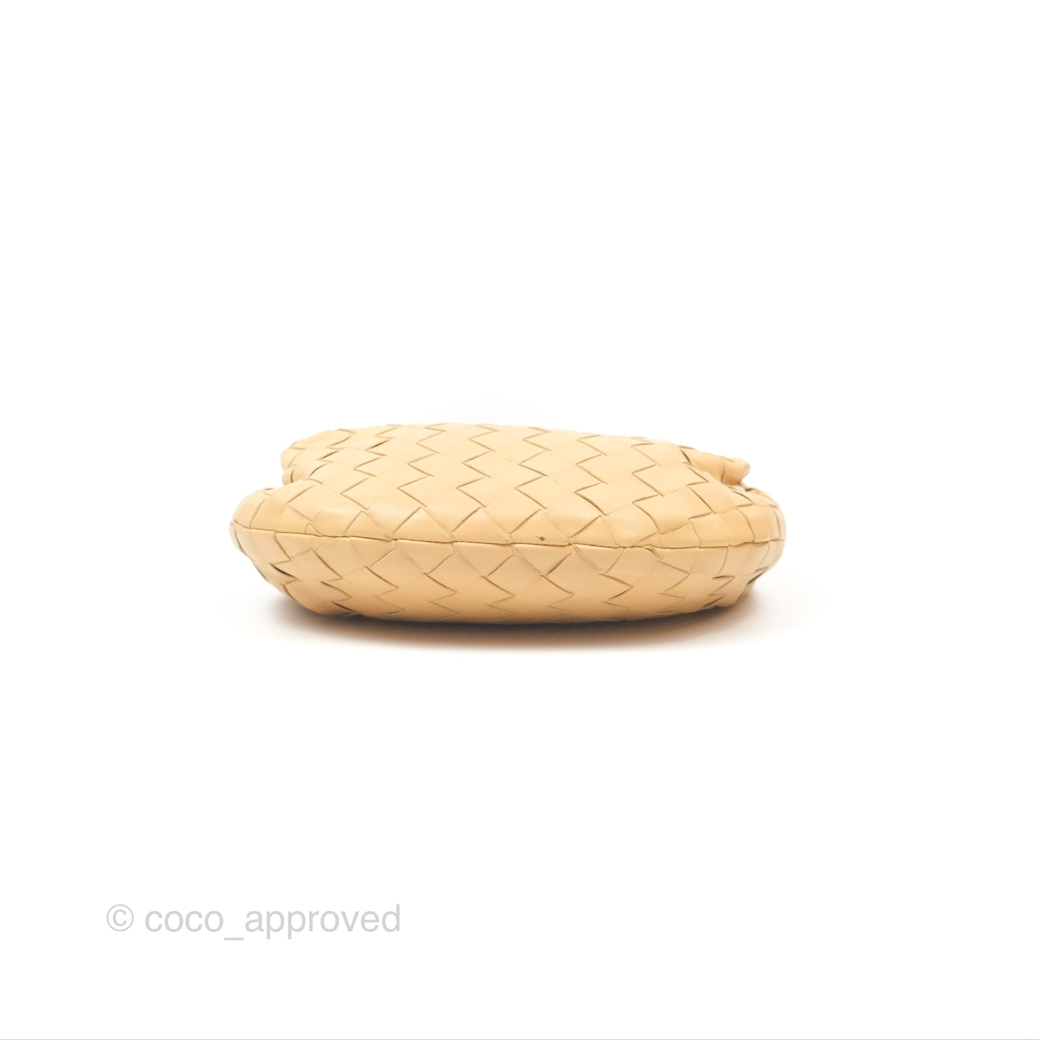 Bottega Veneta Mini Jodie Clutch Bag - Intrecciato Woven Almond Lambskin Leather with Gold Hardware | Perfect for Evening Parties, Weddings & Special Occasions