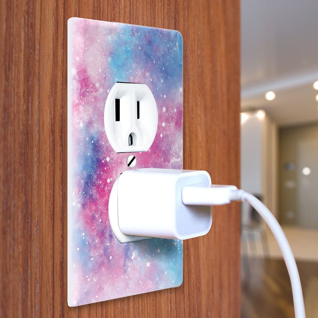 WIRESTER Duplex Outlet Cover Wall Plate - Blue Pink Galaxy Space Design, Standard Size Electrical Switch Plate, Durable Plastic Wall Plate Cover for Home & Office Decor - Perfect for Bedrooms, Living Rooms, and Kids' Rooms