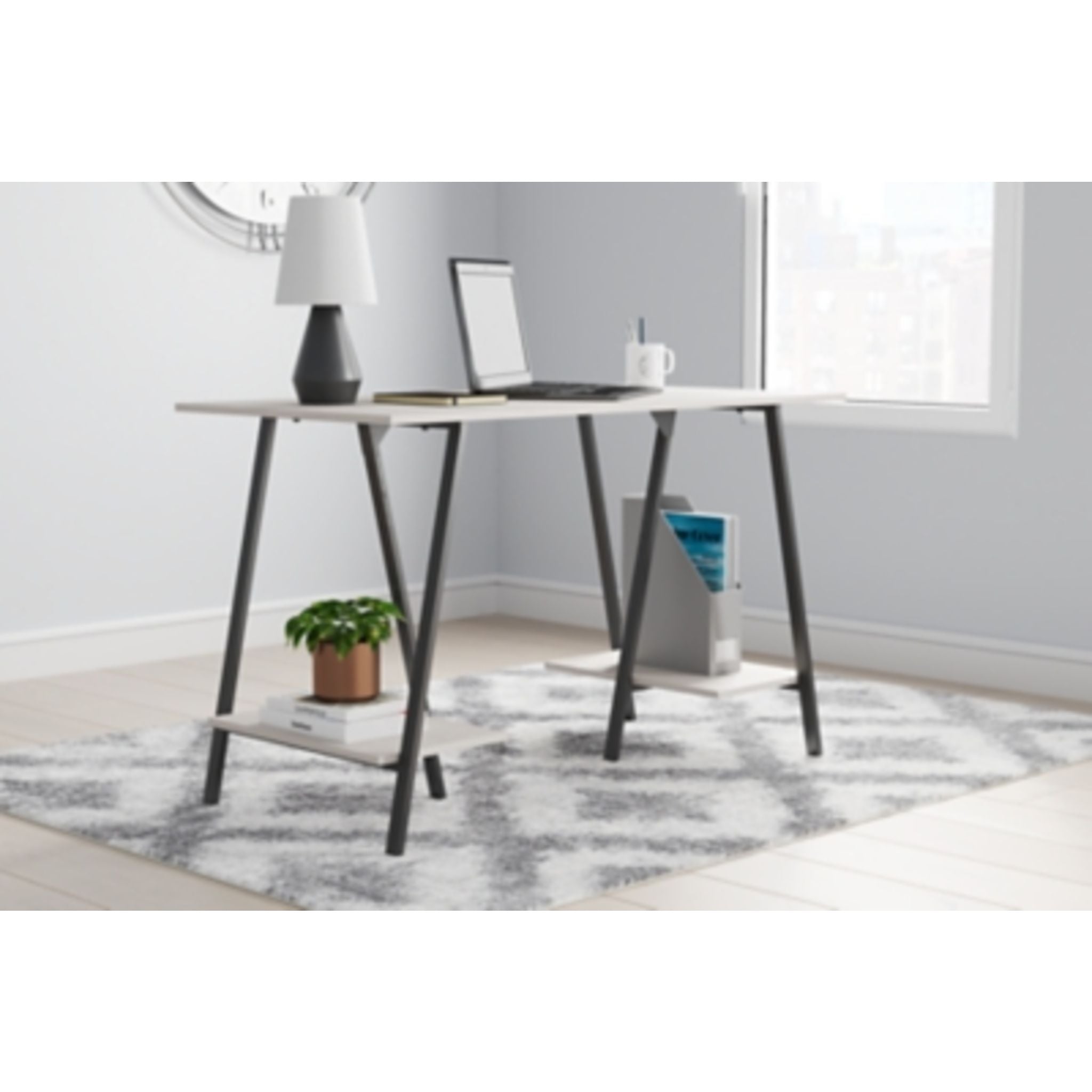 Bayflynn Modern Office Desk - White & Black - Perfect for Home Office, Study Room, and Workspace Setup