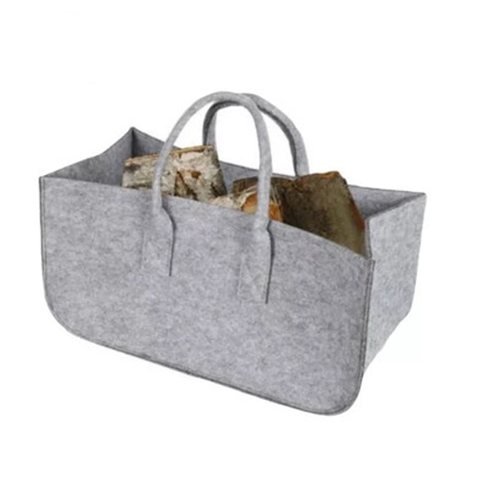 RISEDS Portable Firewood Bag with Handles, Felt Storage Basket for Clothes & Organizing, 50x25x25cm Gray - Perfect for Camping, Firewood Storage & Home Organization
