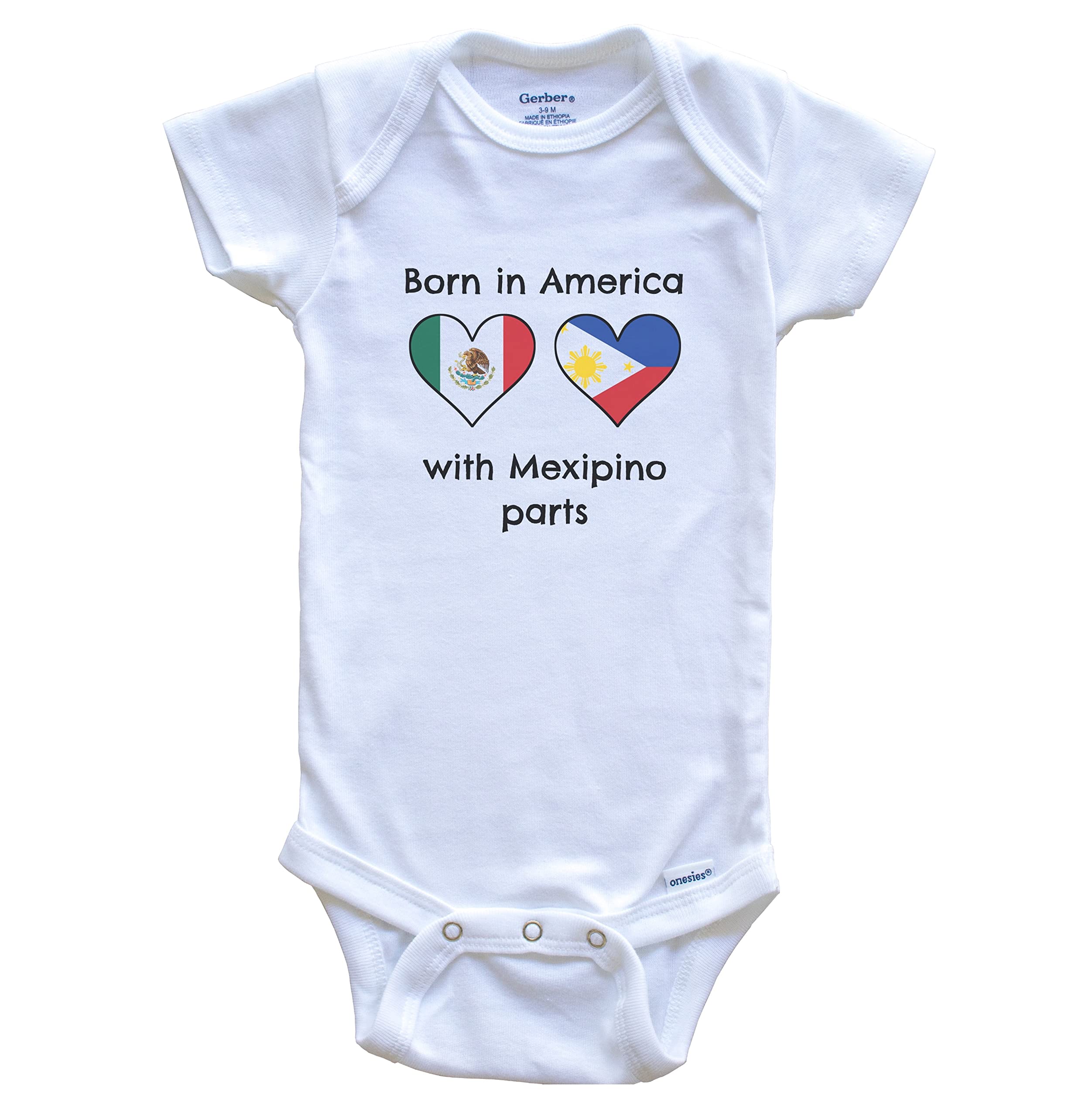 Funny Mexico & Philippines Flags One-Piece Baby Bodysuit - Born in America with Mexipino Heritage | Perfect for Cultural Celebrations & Family Photos