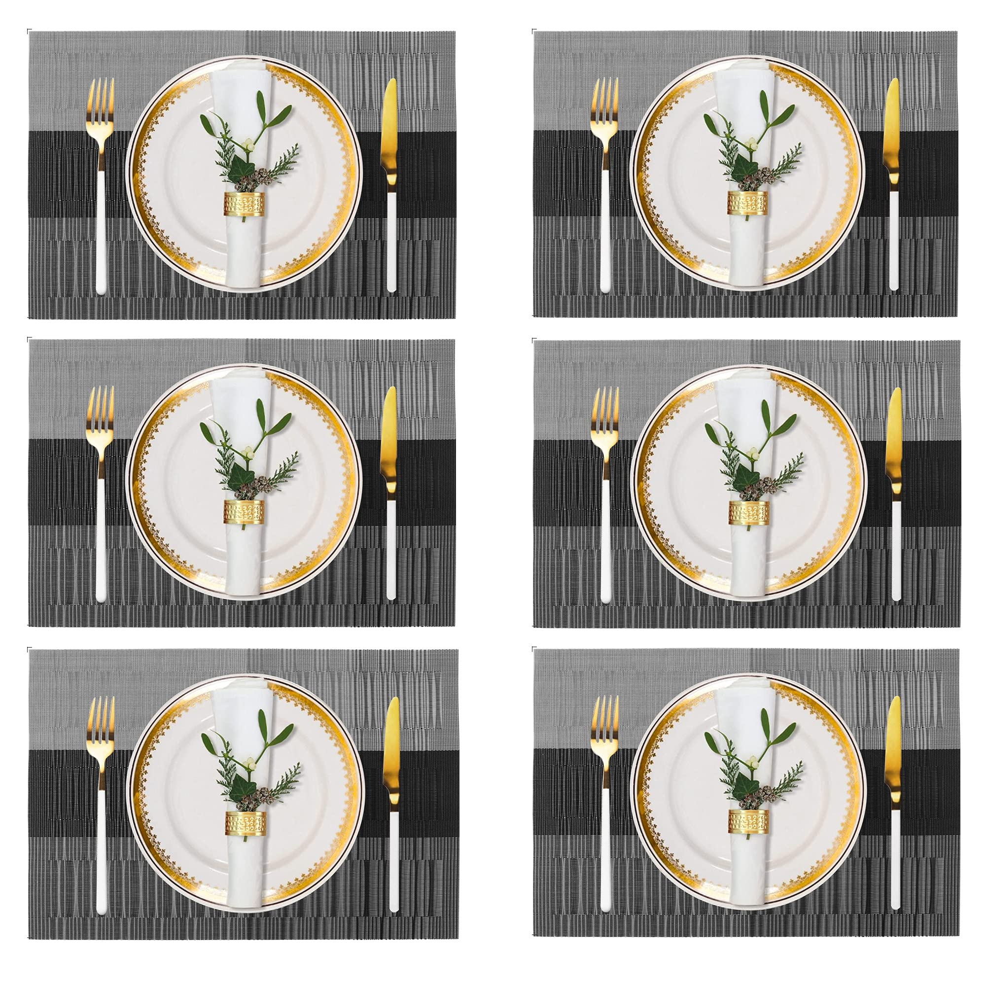 6-Pack Heat-Resistant Plastic Placemats for Dining Table - Non-Slip Woven Vinyl Table Mats, Stain Resistant & Easy to Clean Kitchen Accessories - Perfect for Everyday Meals, Dinner Parties & Outdoor Dining