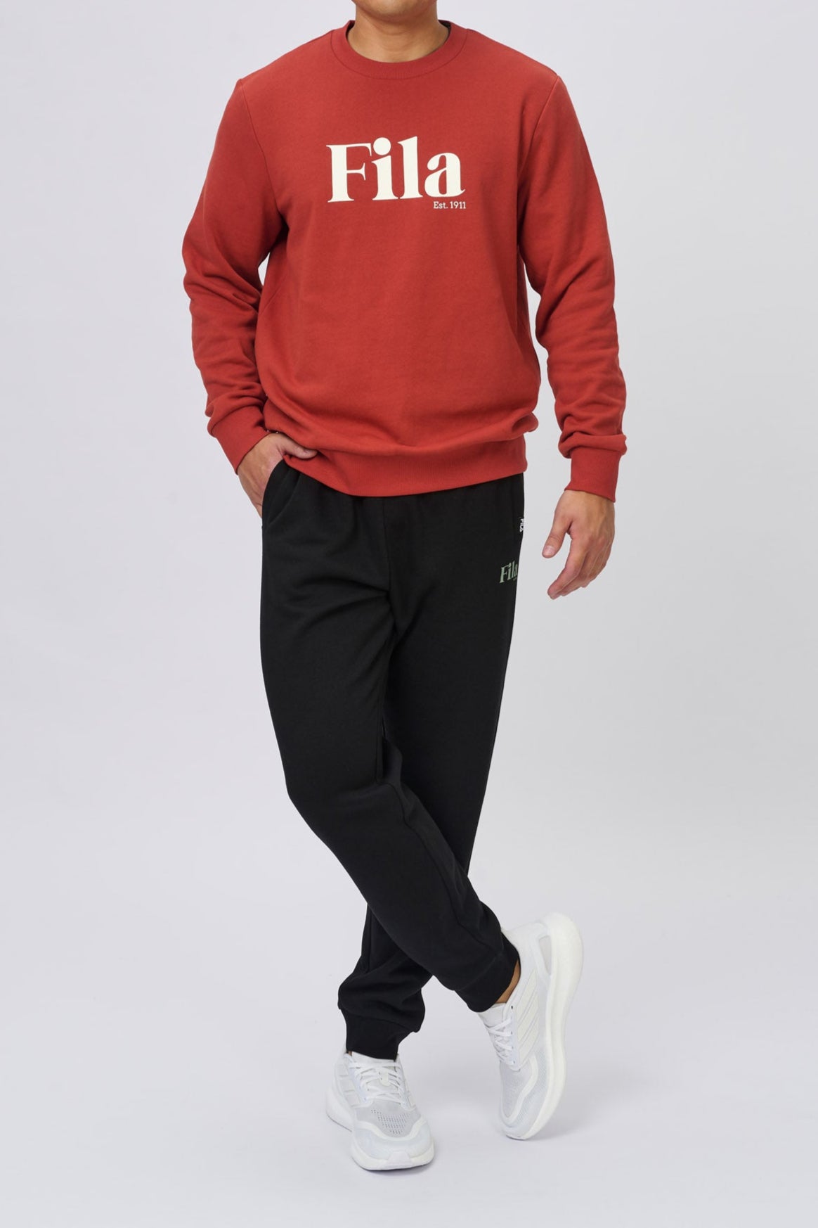 FILA Men's Jamie Red Crewneck Sweatshirt - Comfortable Casual Pullover for Gym, Running & Everyday Wear