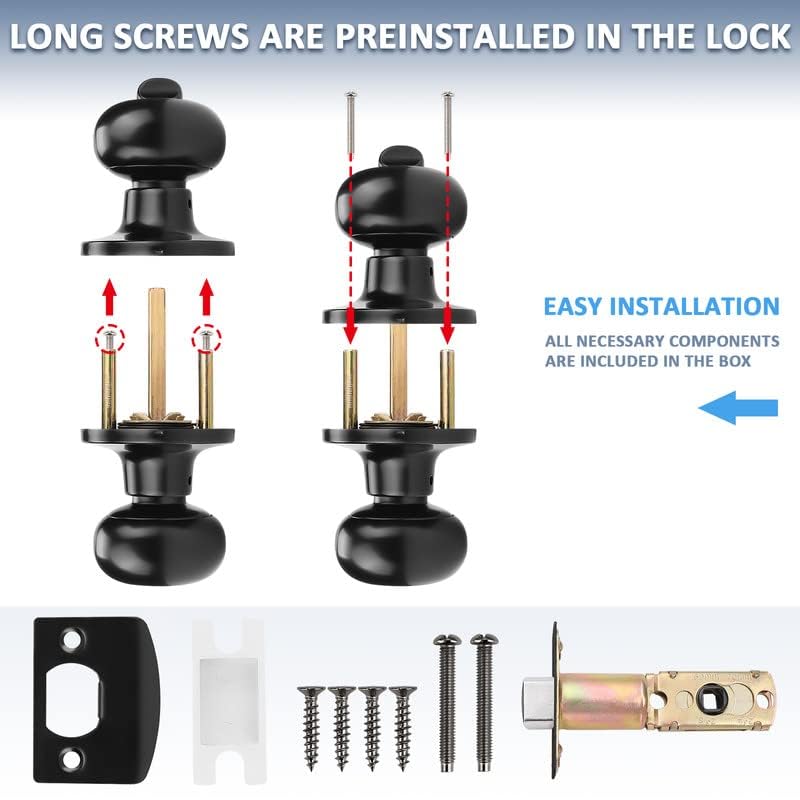 Mengico 6 Pack Black Interior Door Handles with Privacy Lock - Bedroom & Bathroom Door Knobs for Home, Office, and Hotel Use