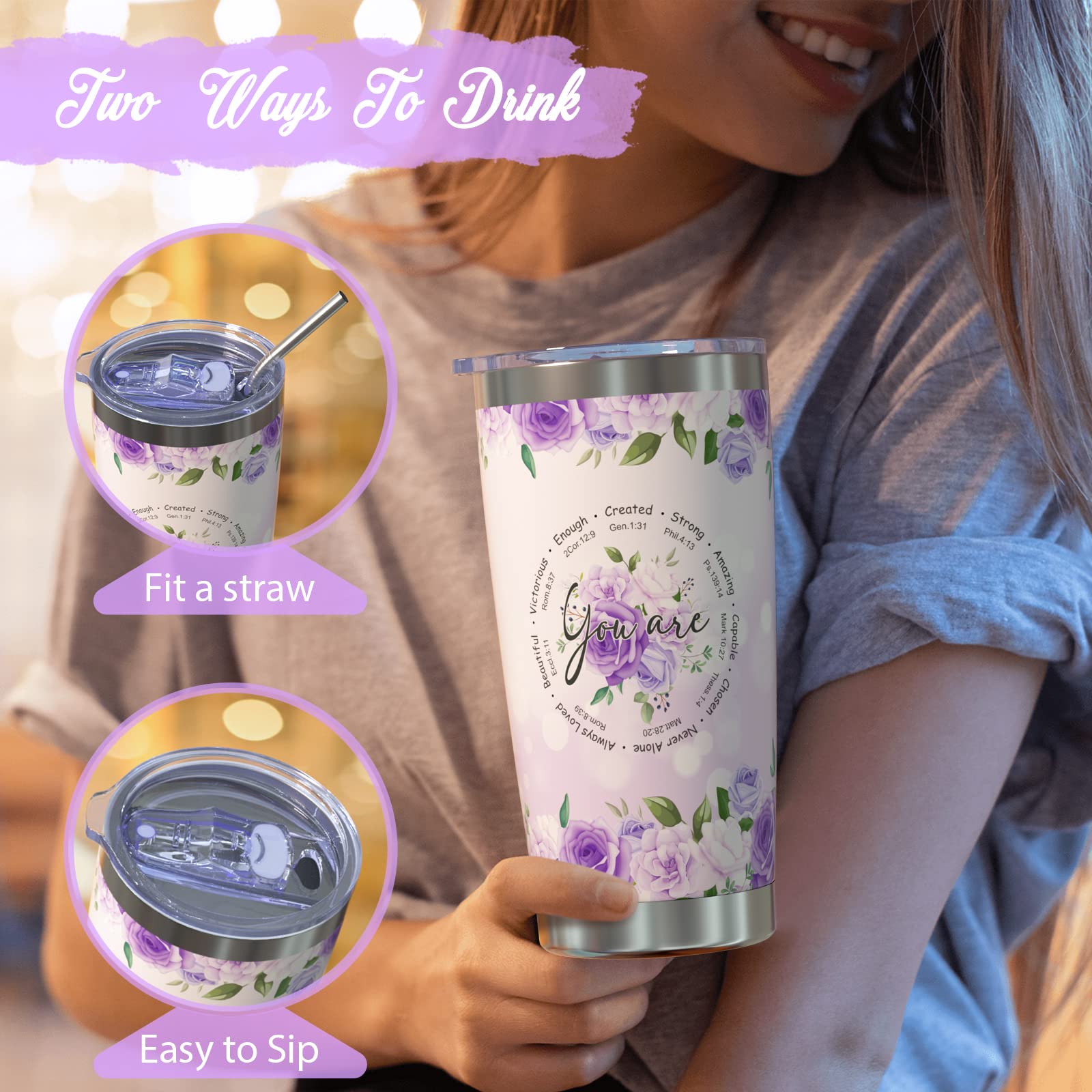 Inspirational Purple Butterfly Christian Tumbler - Religious Gift for Women, Mom, Sister, Best Friend - Birthday, Christmas Present Idea - Perfect for Daily Use, Church, Prayer & Encouragement