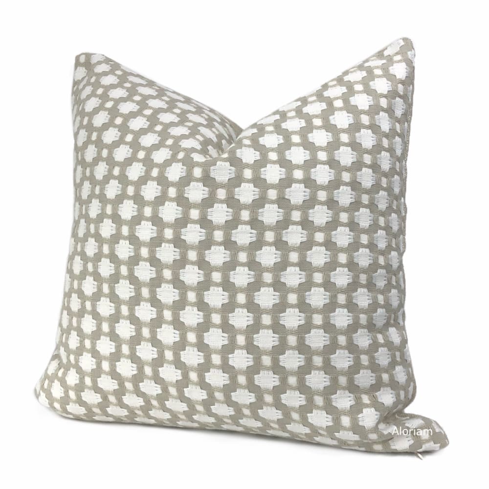 F Schumacher Betwixt Stone White Geometric Check Pillow Cover - Stylish Home Decor for Living Room, Bedroom & Sofa