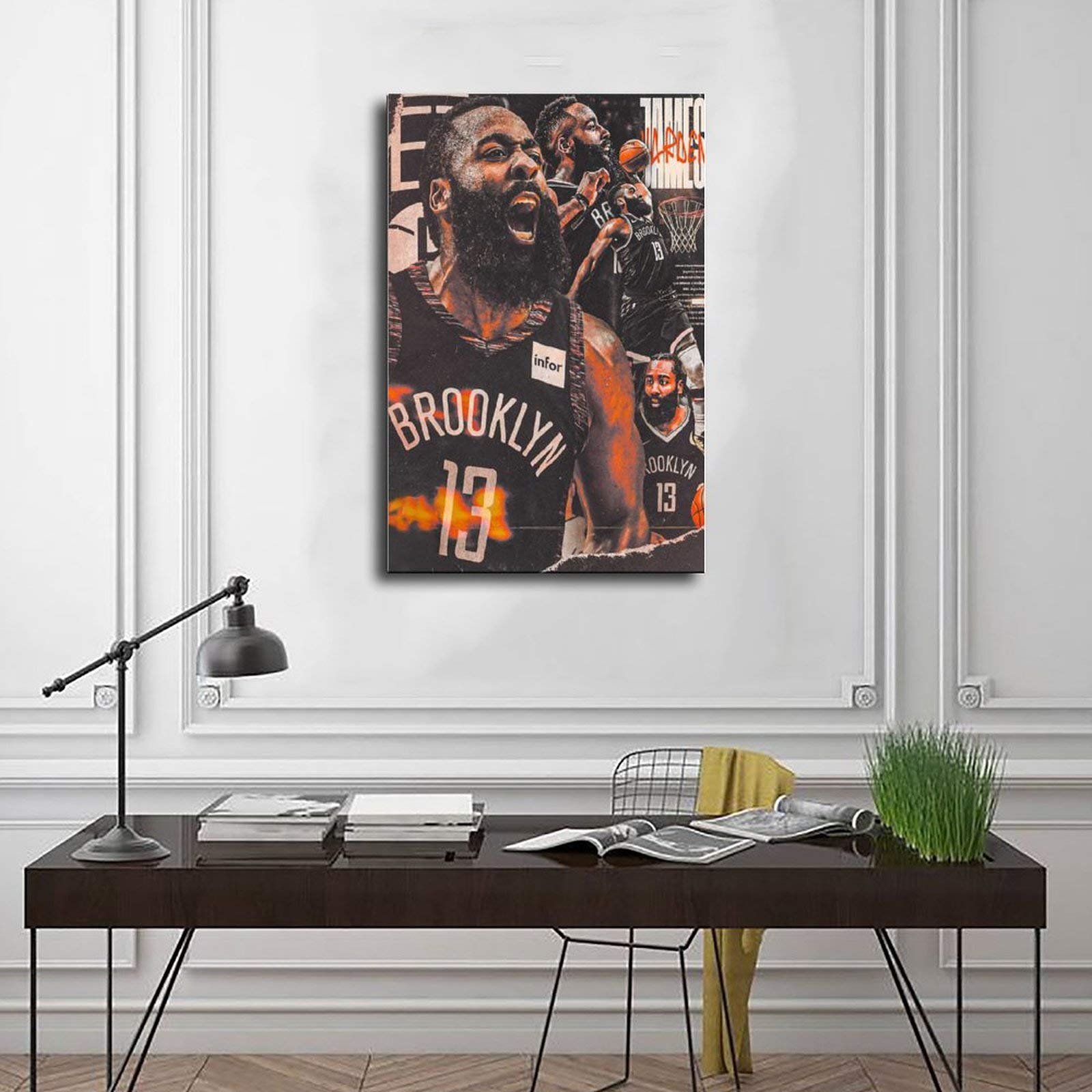James Harden Brooklyn Nets Basketball Poster - 12x18 Inch (30x45cm) Canvas Wall Art, Photo Print Painting for Home, Living Room, Office & Man Cave Decor - Perfect Gift for NBA Fans & Sports Enthusiasts