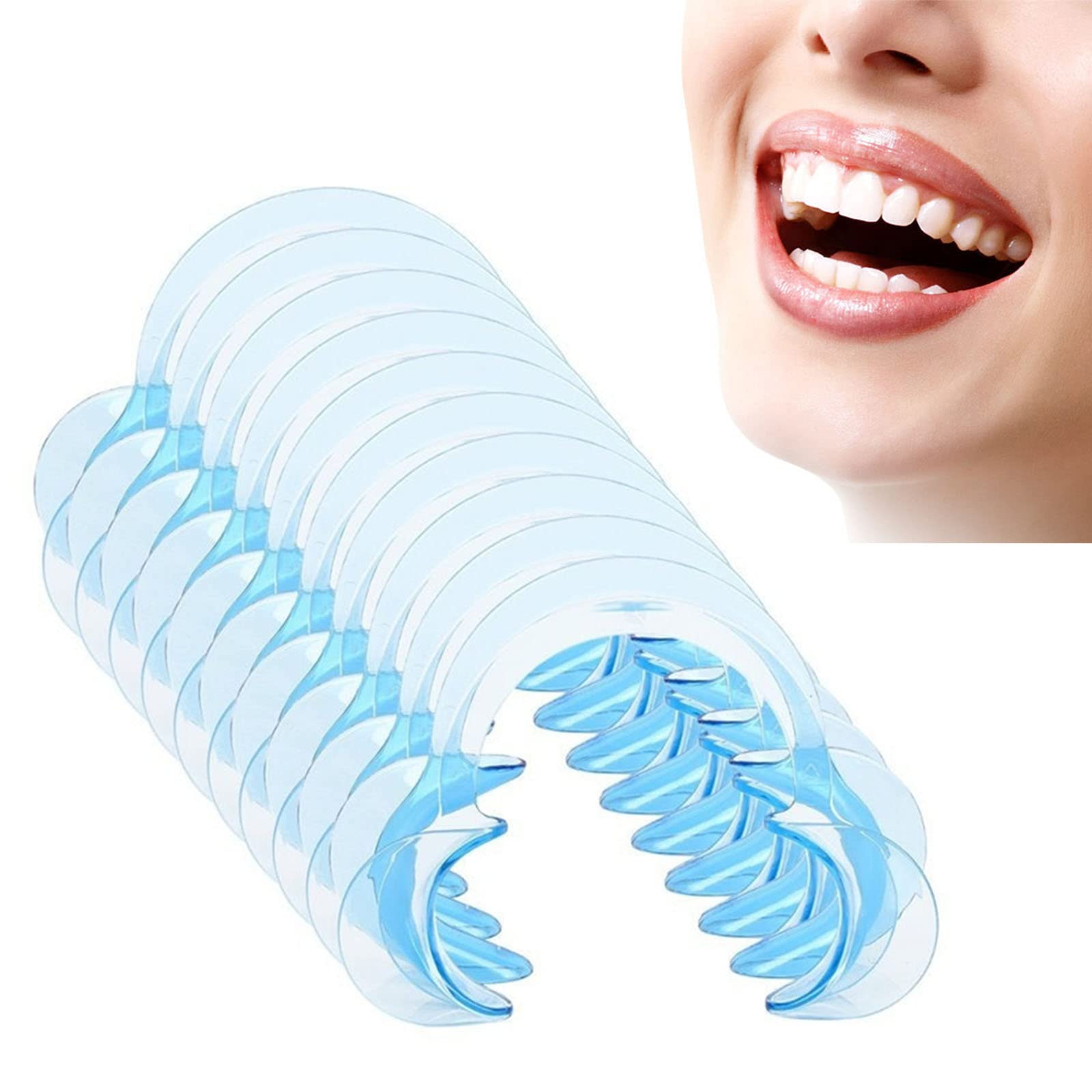 10-Pack Disposable C-Shape Cheek Retractors - Dental Mouth Openers for Teeth Whitening, Oral Exams & Speak Out Game - Blue (Large) - Perfect for Dentists, Hygienists & Party Games