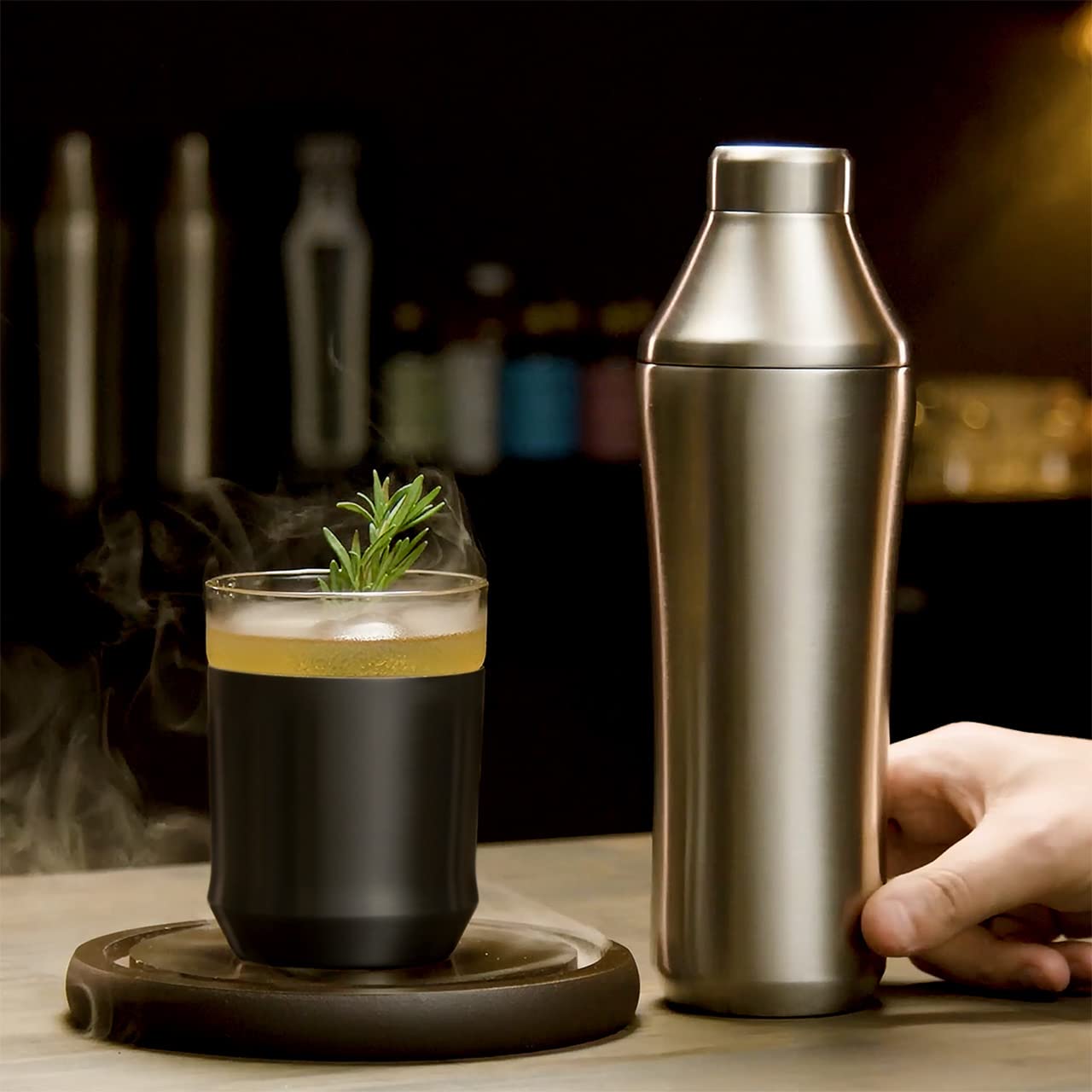 Premium Vacuum Insulated Hybrid Cocktail Shaker Set with Steel Base & Removable Glass Insert - Innovative Measuring System for Home Bars - Perfect for Mixing Martinis, Margaritas & Craft Cocktails at Parties or Professional Bartending