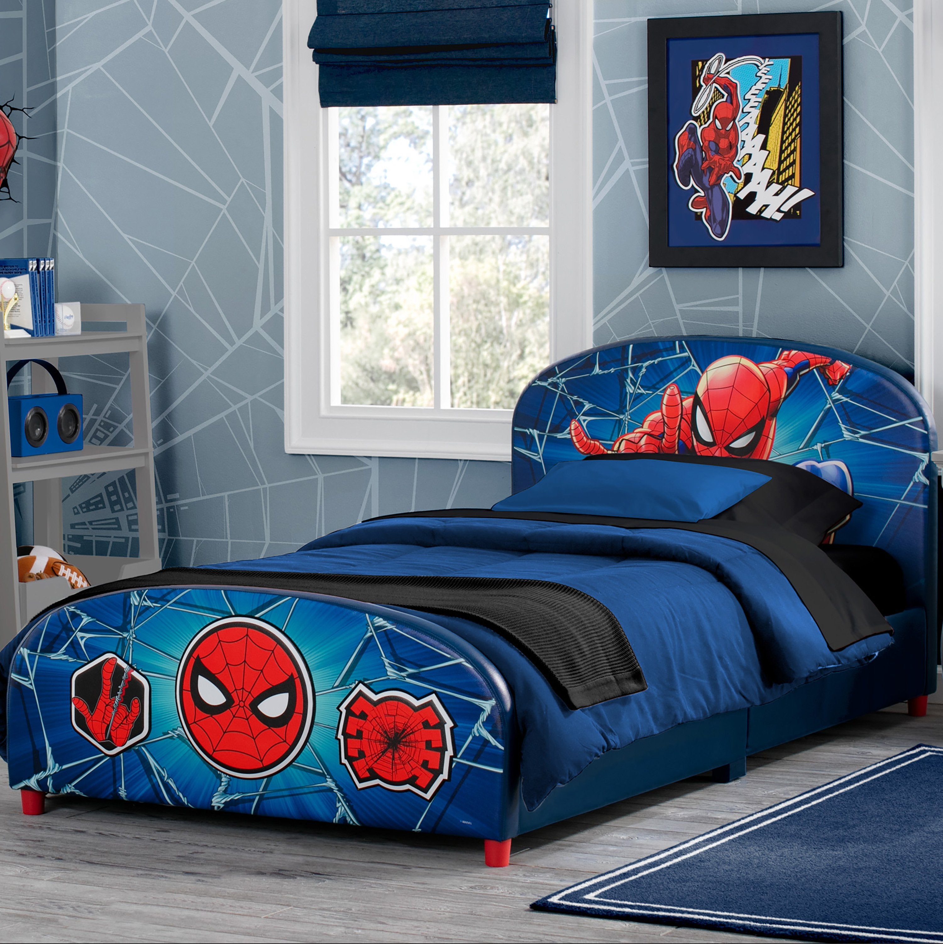Spider-Man Themed Twin Size Upholstered Bed for Kids - Perfect for Superhero Bedrooms & Playrooms