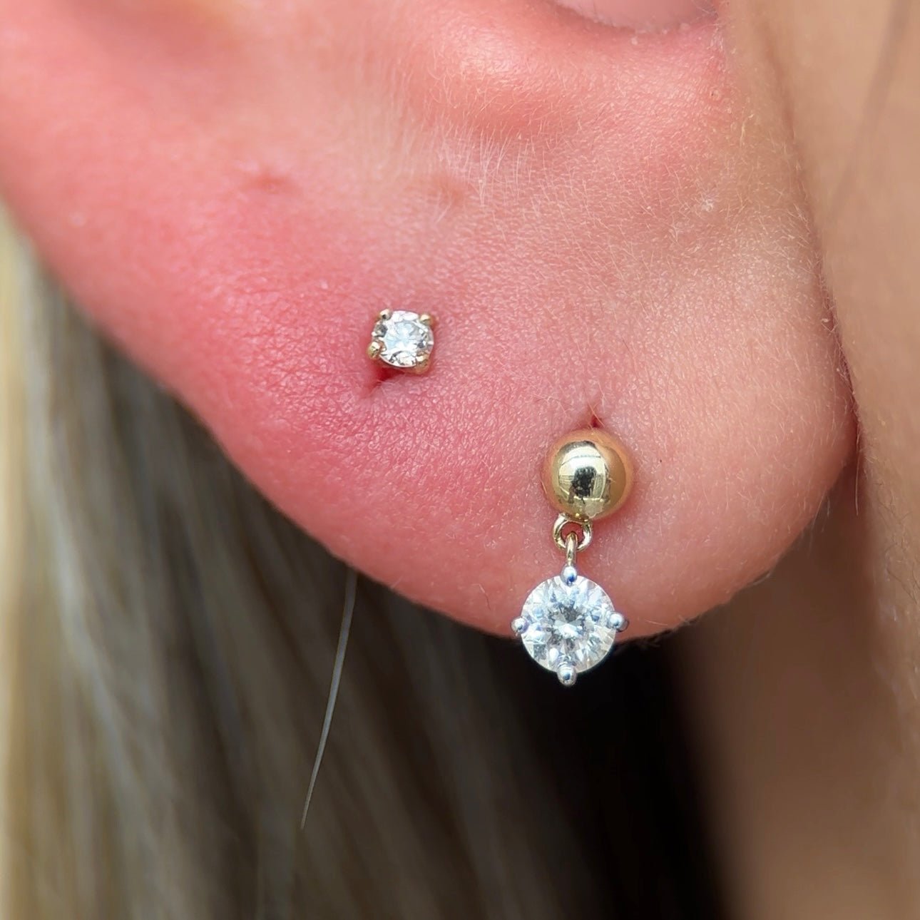 14K Solid Yellow Gold Solitaire Diamond Drop Stud Earrings - Flat Back Studs for Women, Perfect for Everyday Wear, Parties & Special Occasions