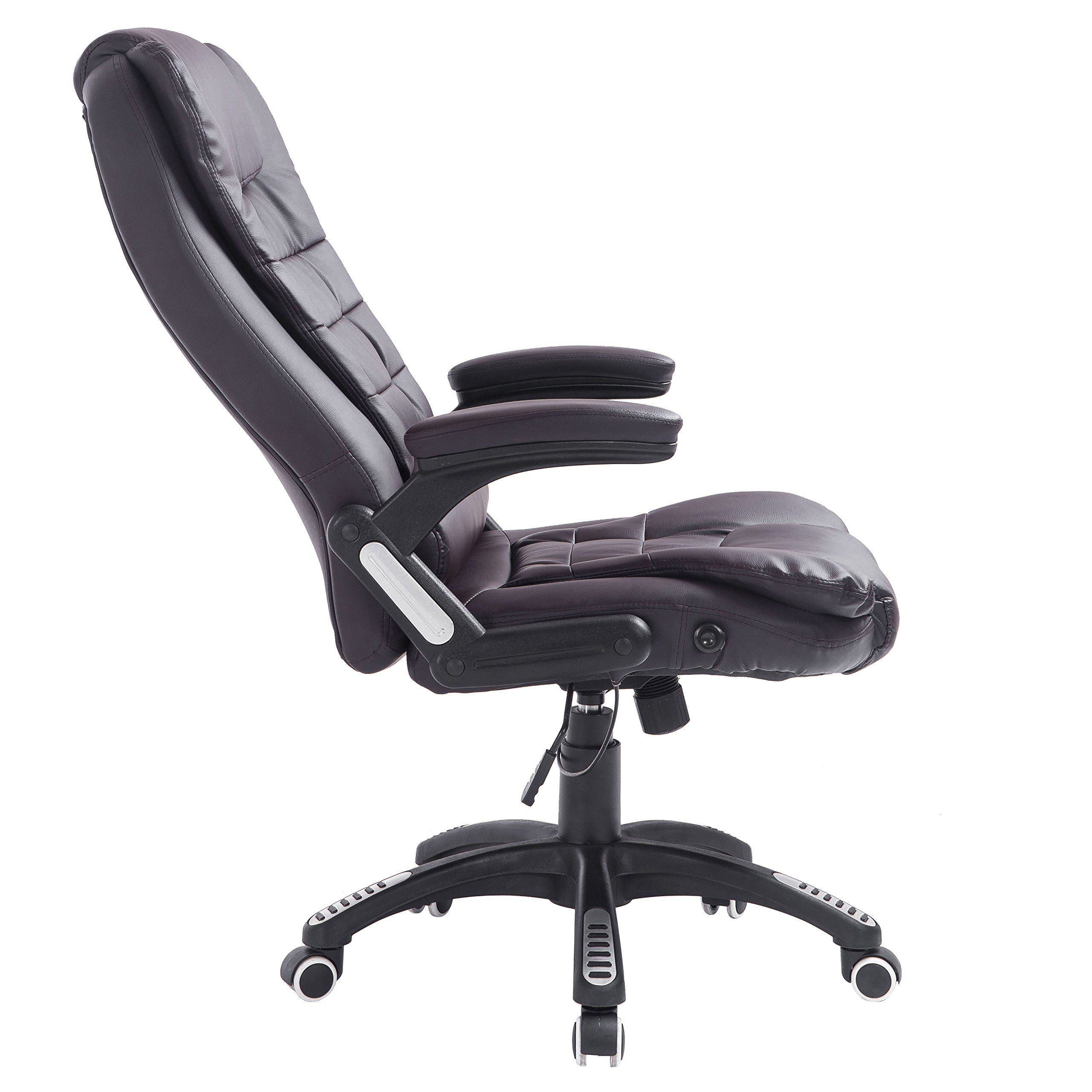 Premium High Back Executive Office Chair with Extra Padding & Reclining Function - Ergonomic Brown Leather Desk Chair for Home & Office Workspaces