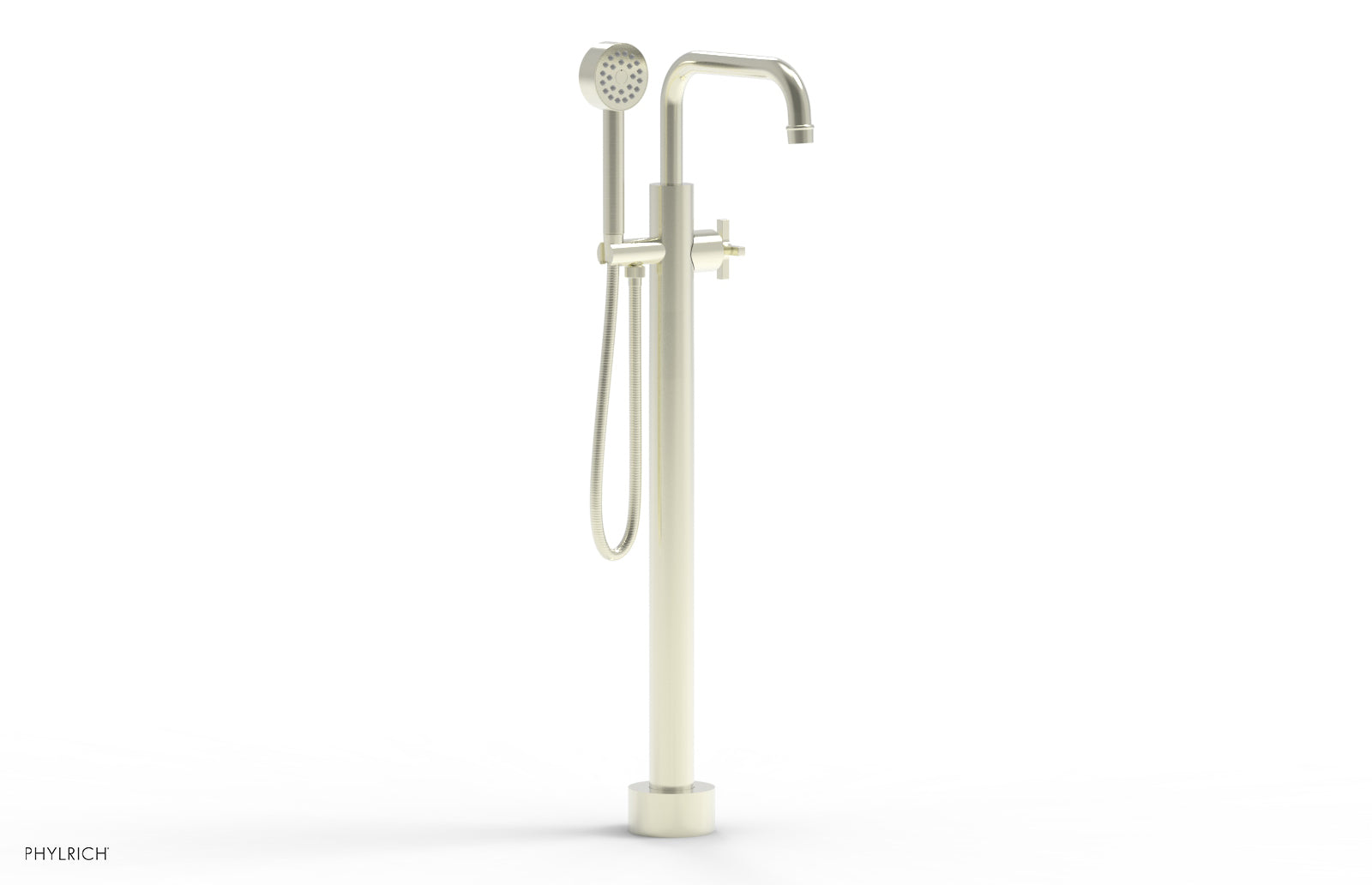 HEX MODERN Tall Floor Mount Tub Filler with Cross Handle & Hand Shower - Model 501 54 01 | Luxury Bathroom Fixture for Spa-Like Experience