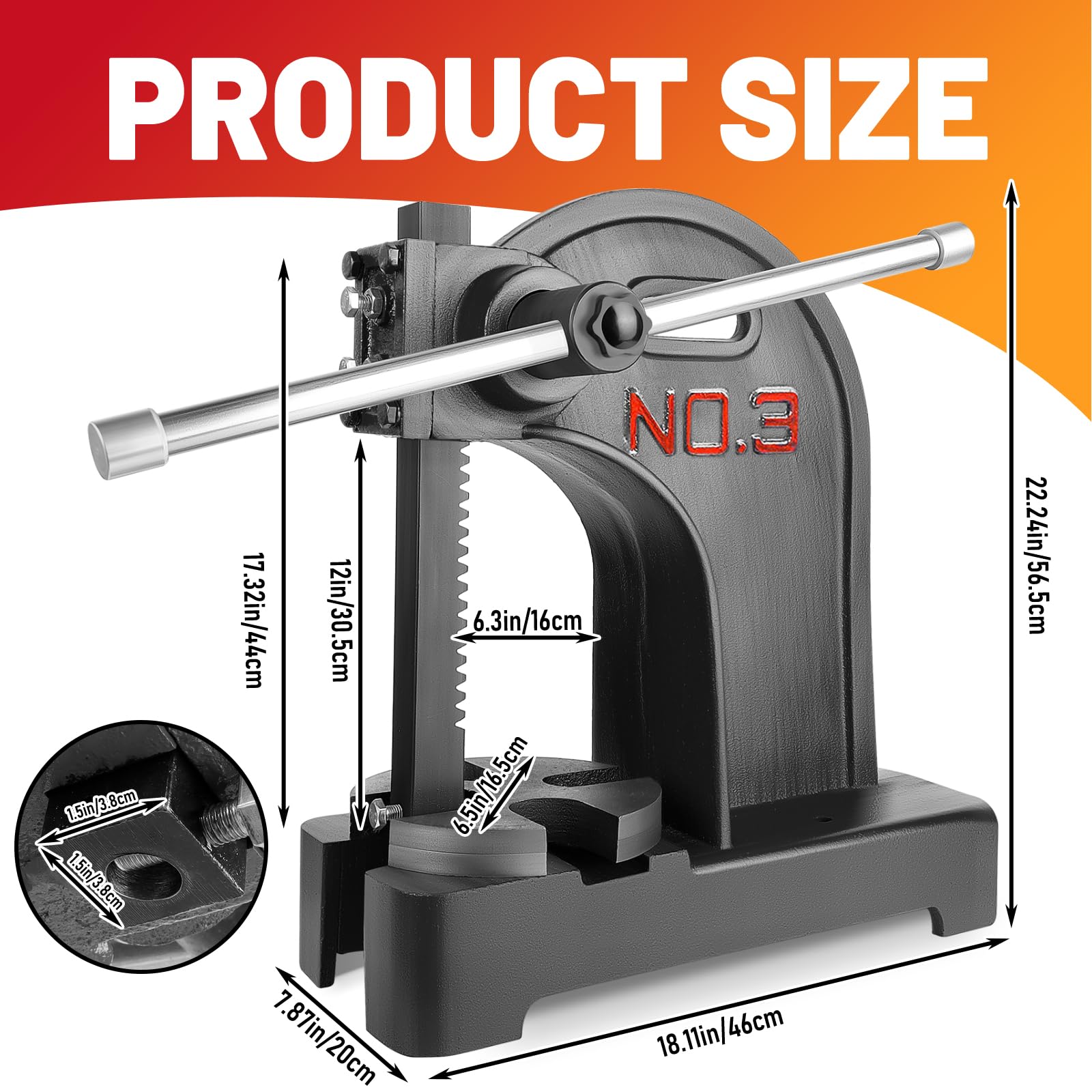 3 Ton Heavy Duty Cast Iron Manual Arbor Press for Stamping, Forming & Metalworking – Perfect for Jewelry Making, Woodworking & DIY Projects