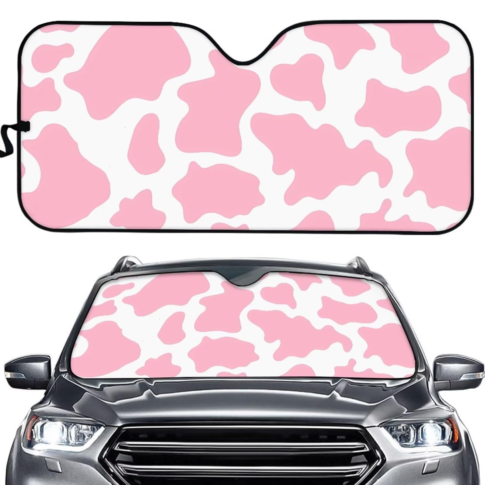 Pink Cow Pattern Car Windshield Sun Shade - UV Protection Foldable Sun Shield for Front Window | Durable Automotive Interior Accessories | Fits Most Cars, SUVs & Trucks | Perfect for Summer Parking & Road Trips