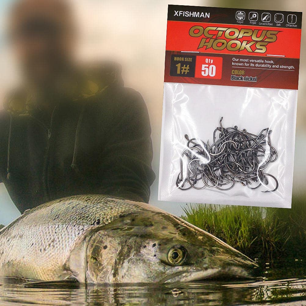 Octopus Fishing Hooks - 100/50 Pack Circle Beak Hooks for Freshwater Fishing (Red & Black) - Ideal for Bass, Trout, and Catfish Angling