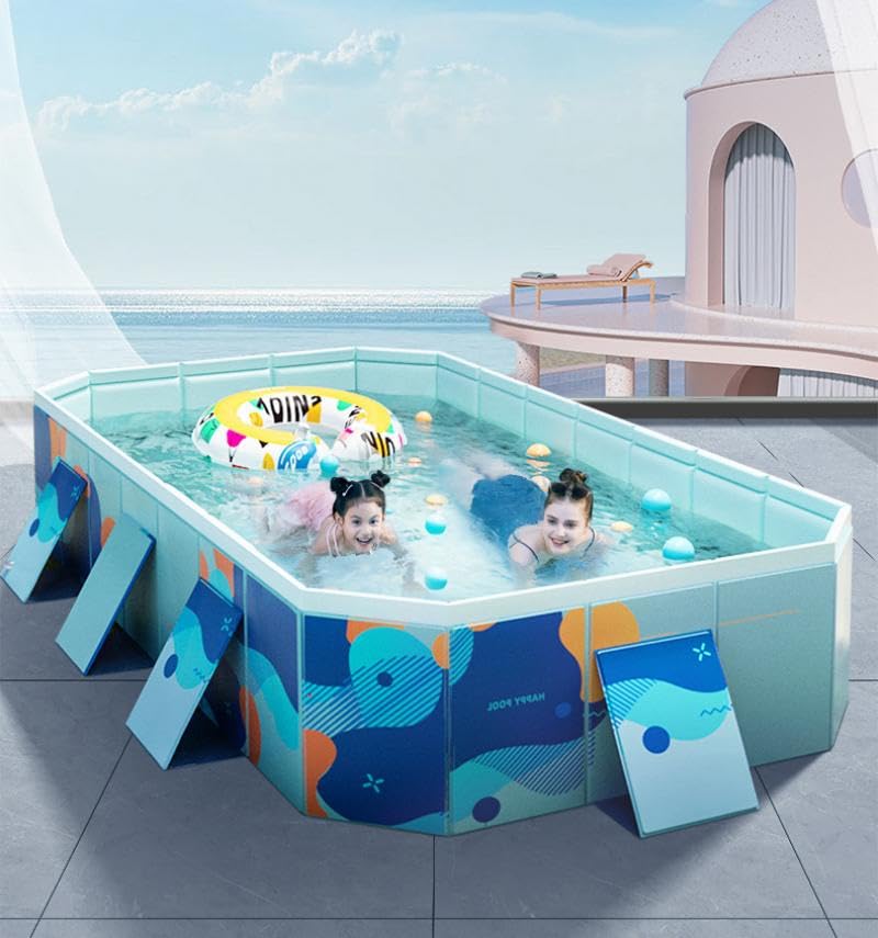 Foldable Hard Plastic Shell Non-Inflatable Swimming Pool for Adults & Family - 3m Rectangle Collapsible Portable Backyard Pool for Dogs & Pets | Outdoor Water Play, Summer Relaxation, Kids Splash Fun