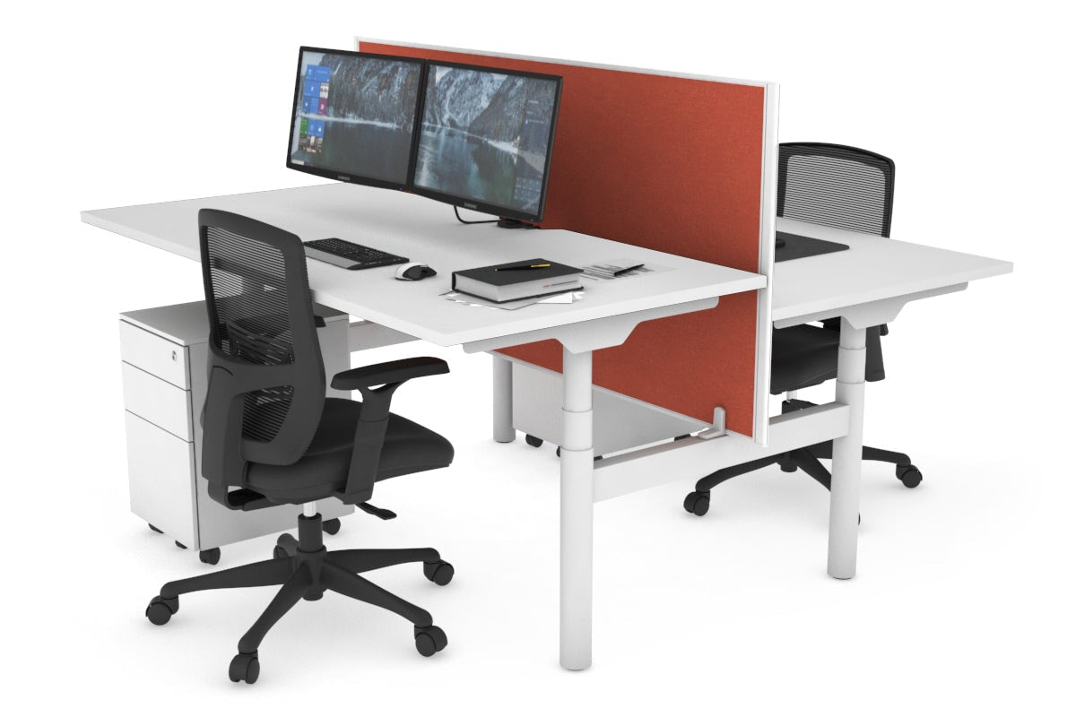 Flexi Premium Height Adjustable 2-Person H Bench Workstation - White Frame (1600L x 800W) with Cable Management | Ergonomic Office Desk for Home & Workspace