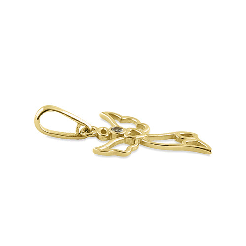 14K Yellow Gold Angel Pendant with CZ Stones - Elegant Jewelry Gift for Women, Perfect for Birthdays, Anniversaries & Special Occasions