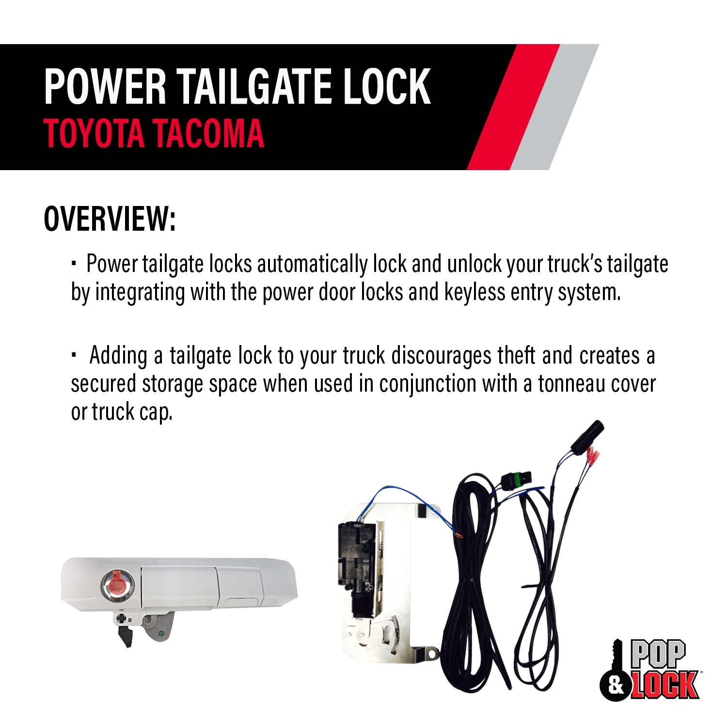 Pop & Lock PL85403 Smart Power Tailgate Lock Kit with Bolt Technology for 2005-2015 Toyota Tacoma Trucks | OEM Super White Color | Secure Remote Access & Anti-Theft Protection | Perfect for Off-Roading, Camping & Work Site Security