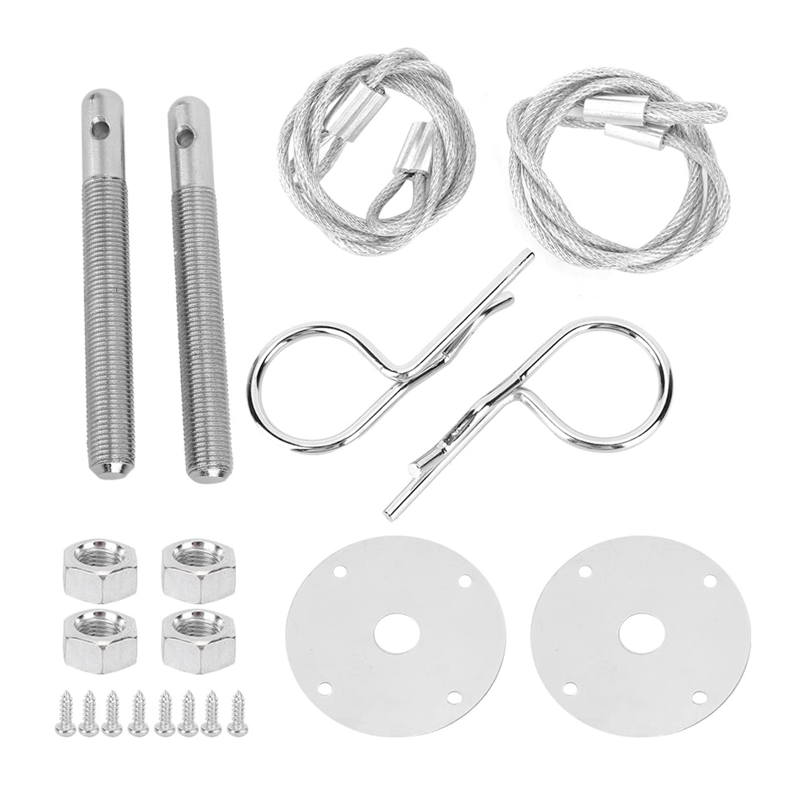 Stainless Steel Hood Pin Plate Lock Kit - Car Bonnet Lock Clip Set for Modified Vehicles | Secure Engine Hood for Racing, Off-Road & Custom Builds