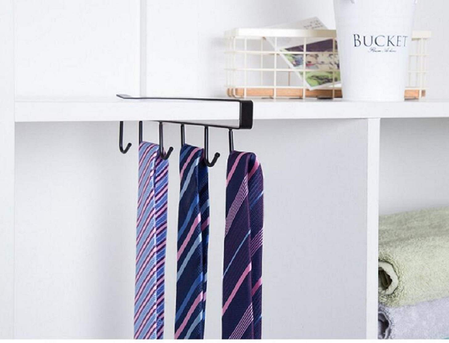 RKPM HOMES Under Cabinet Hanging Hook Rack - No Drill Mug Cup & Wine Glass Storage Organizer for Kitchen, Closet, Bathroom - Black (Accessories Not Included) | Perfect for Small Space Organization & Utensil Storage
