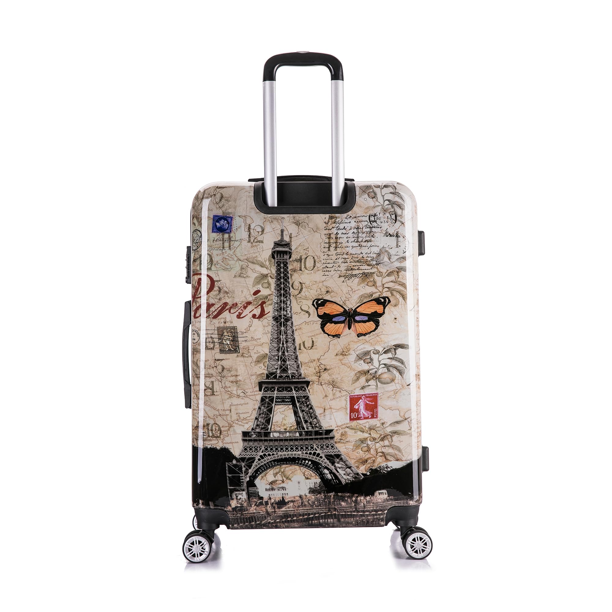 InUSA Paris Print Spinner Luggage - 28 Inch Durable Lightweight Hardside Suitcase with Trolley Handle - Large Checked Travel Bag for Vacation, Business Trips & Airplane Travel