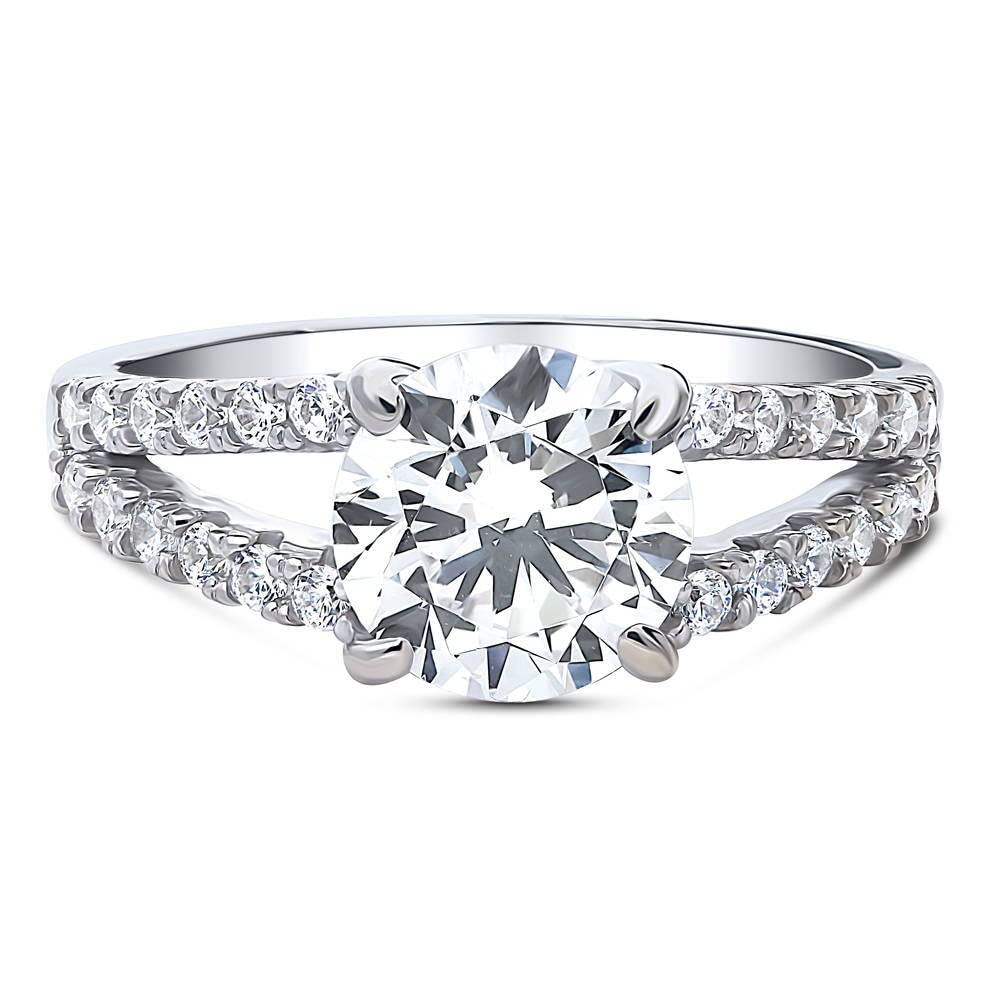 BERRICLE Sterling Silver Solitaire Wedding Engagement Ring 2 Carat Round Cut Cubic Zirconia CZ Promise Split Shank Ring for Women - Rhodium Plated Size 4-10 - Perfect for Proposals, Anniversaries & Special Occasions