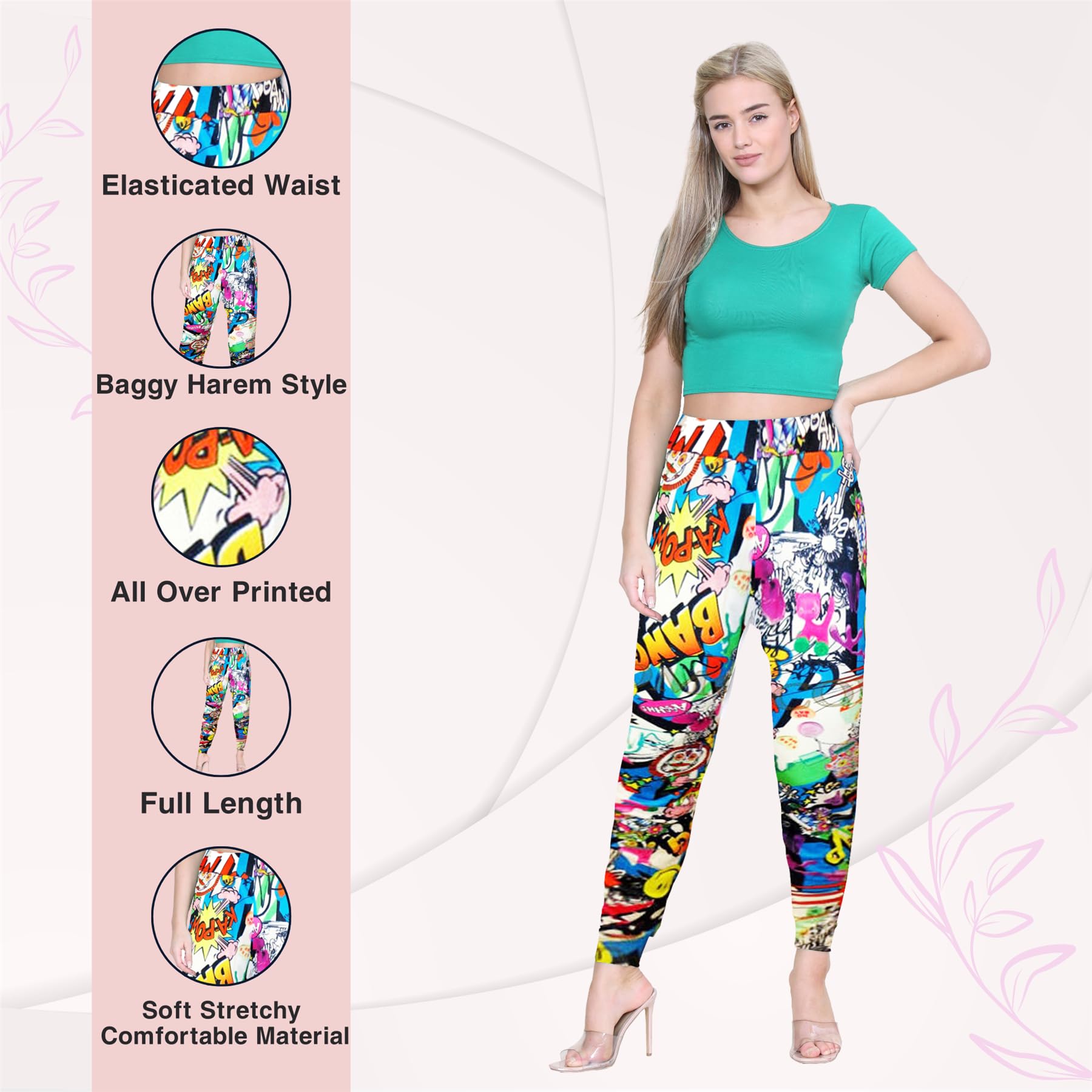 Janisramone® Women's Printed Alibaba Harem Pants | Trendy & Lightweight Boho Pants for Women - Casual, Comfortable & Stylish for Yoga, Travel, and Lounge Wear