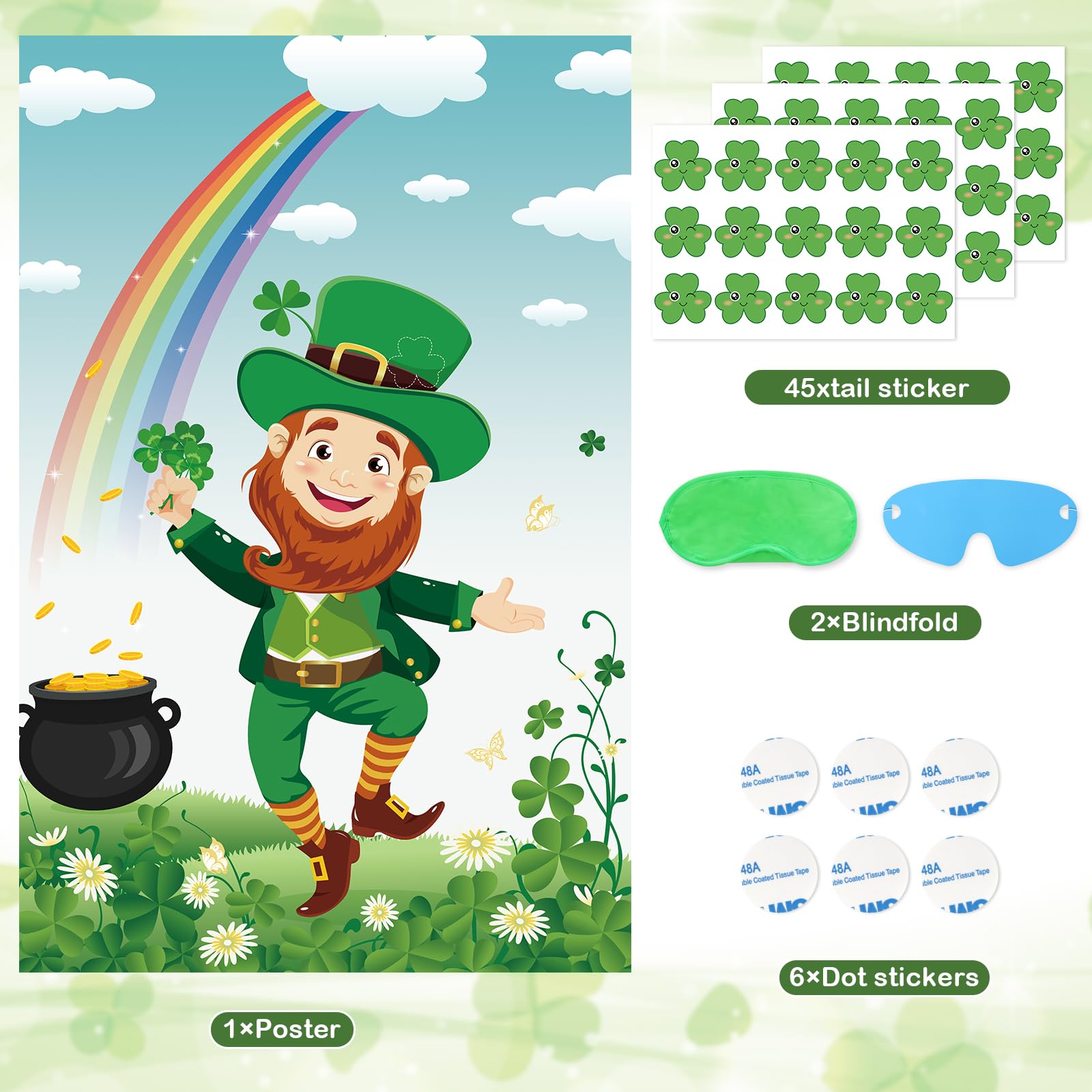 St. Patrick's Day Party Game for Kids - Pin The Shamrock on The Green Hat with 45 Stickers | Fun Irish-Themed Party Supplies & Decorations for Classroom, Home Celebrations & Festive Gatherings