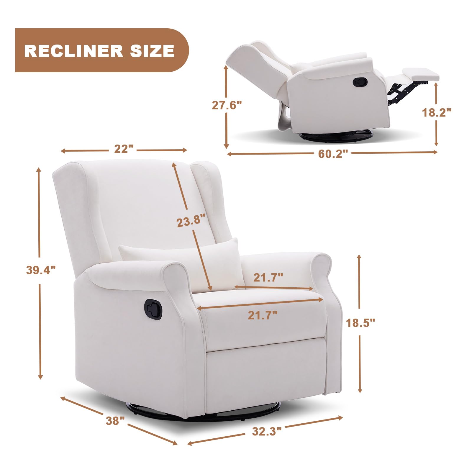 360° Swivel Glider Rocking Recliner Chair with Footrest - Manual Nursing Rocker for Nursery & Living Room - Soft Beige Fabric - Perfect for Breastfeeding, Reading & Relaxing