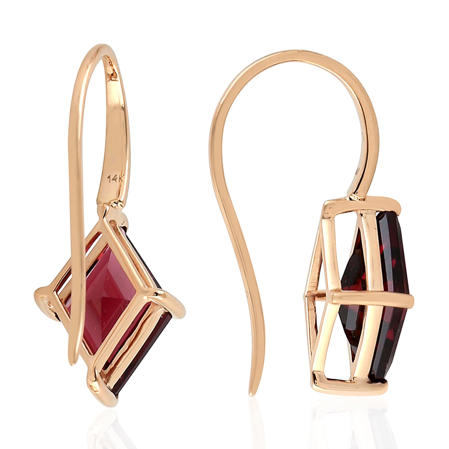 14K Rose Gold Rhodolite Gemstone Dangle Earrings for Women - Elegant Hook Design for Parties, Weddings & Everyday Wear