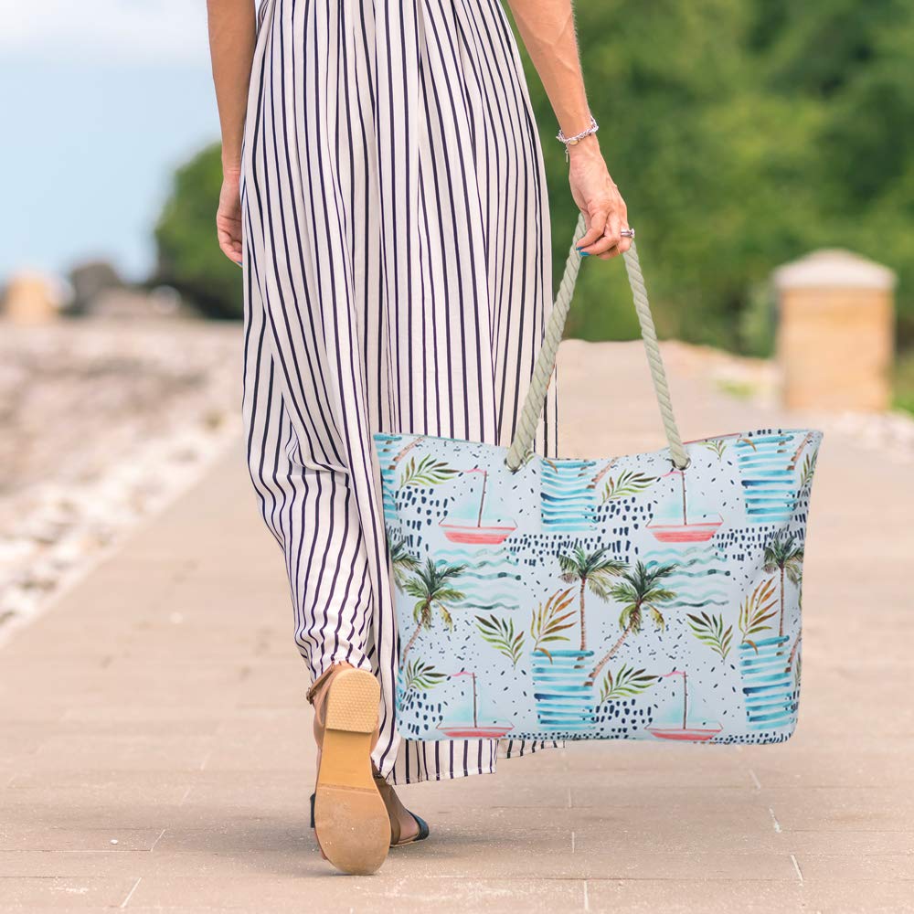 **Large Waterproof Beach Bag for Women - KUAK Sandproof Travel Tote with Lining, Zipper & Inner Pockets - Perfect for Vacation, Pool, Family Outings & Summer Getaways**