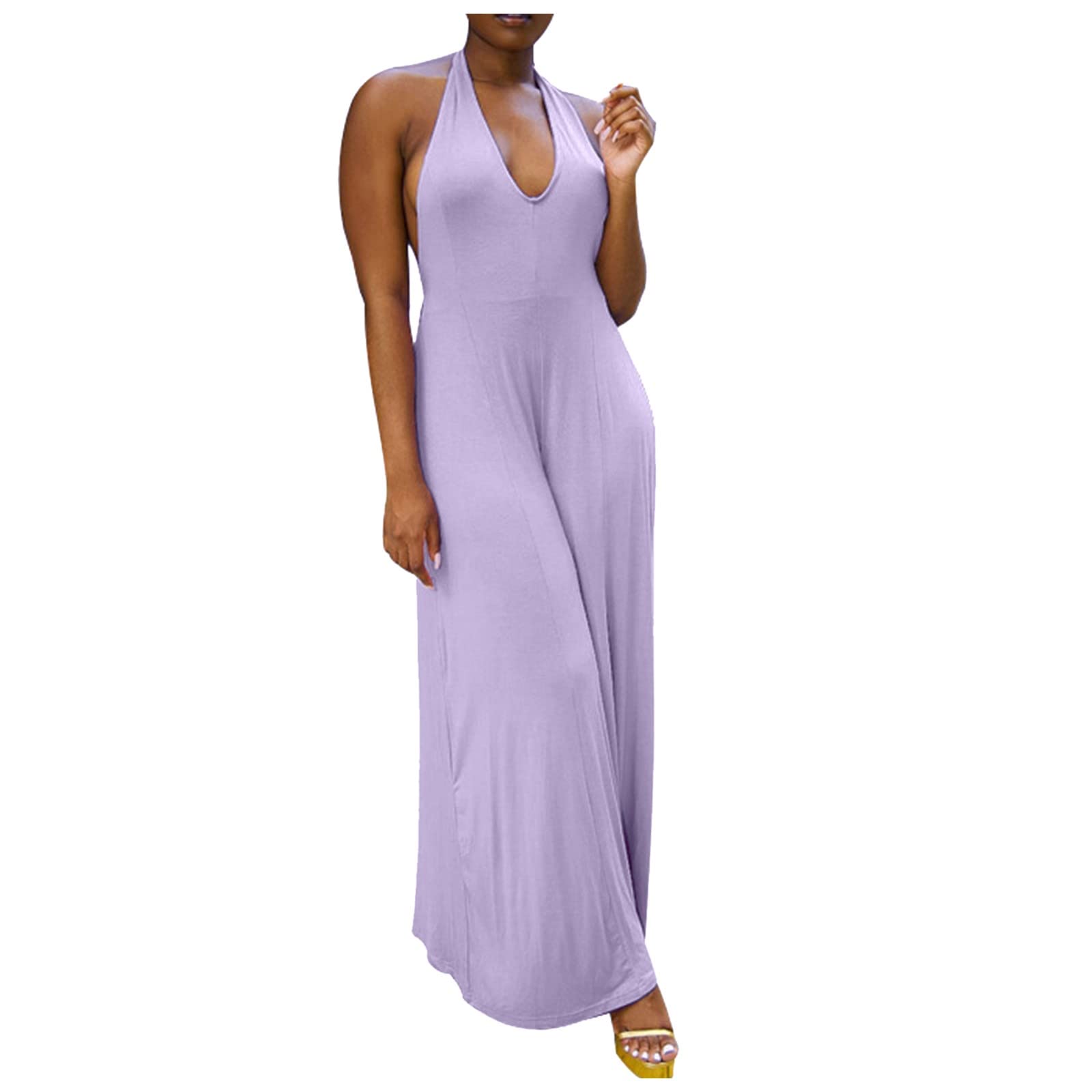 Sexy Women's Halter Neck Jumpsuit - Sleeveless Backless Wide Leg Maxi Romper for Summer | Beach Vacation, Party Outfit, Nightclub Wear