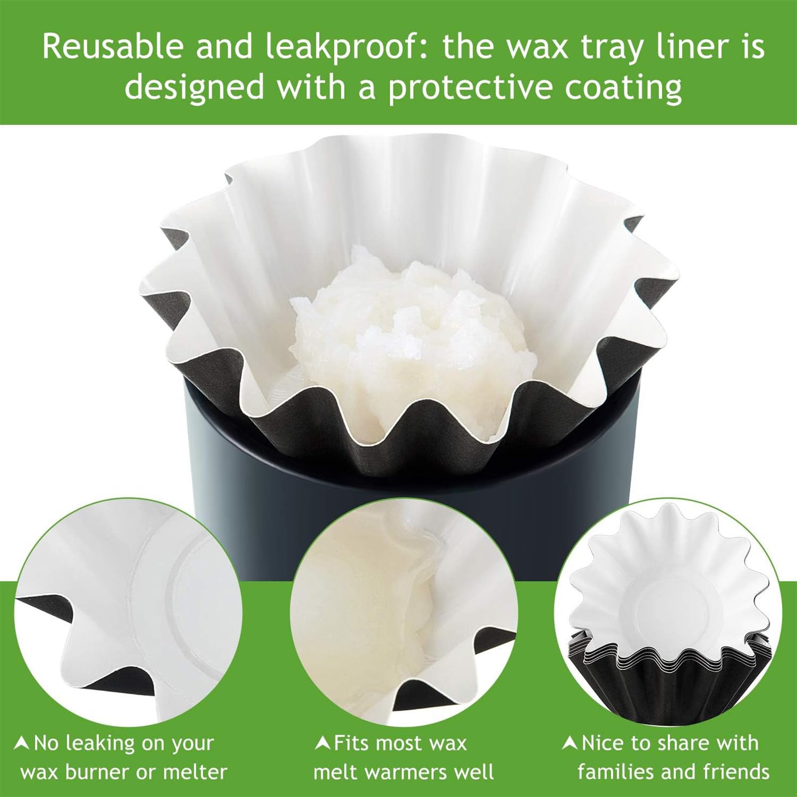 Eco-Friendly Reusable Wax Warmer Liners - Leakproof Containers for Scented Candles & Electric Wax Melters (50-Pack, Green) | Perfect for Home Aromatherapy, Spa Relaxation & Gift Giving