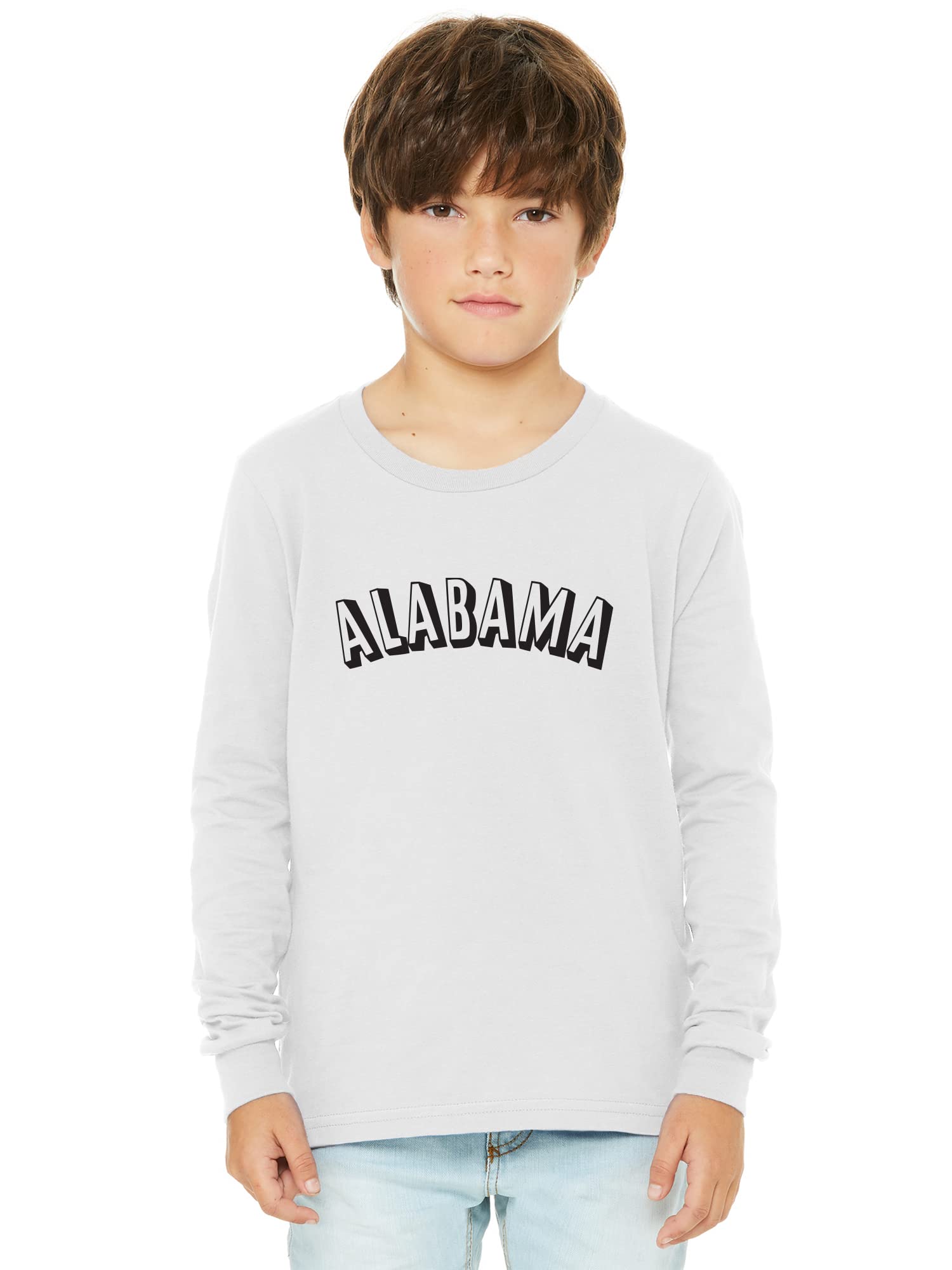 Daxton Youth Long Sleeve Alabama Basic T-Shirt - Soft Cotton Crewneck Tee for Boys & Girls - Perfect for School, Sports & Everyday Wear