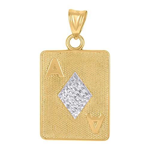 10K Yellow Gold Men's Playing Cards Gambling Charm Pendant Necklace, 34.2x18.1mm Wide, Elegant Jewelry Gift for Men - Perfect for Casino Nights, Poker Parties, and Stylish Everyday Wear