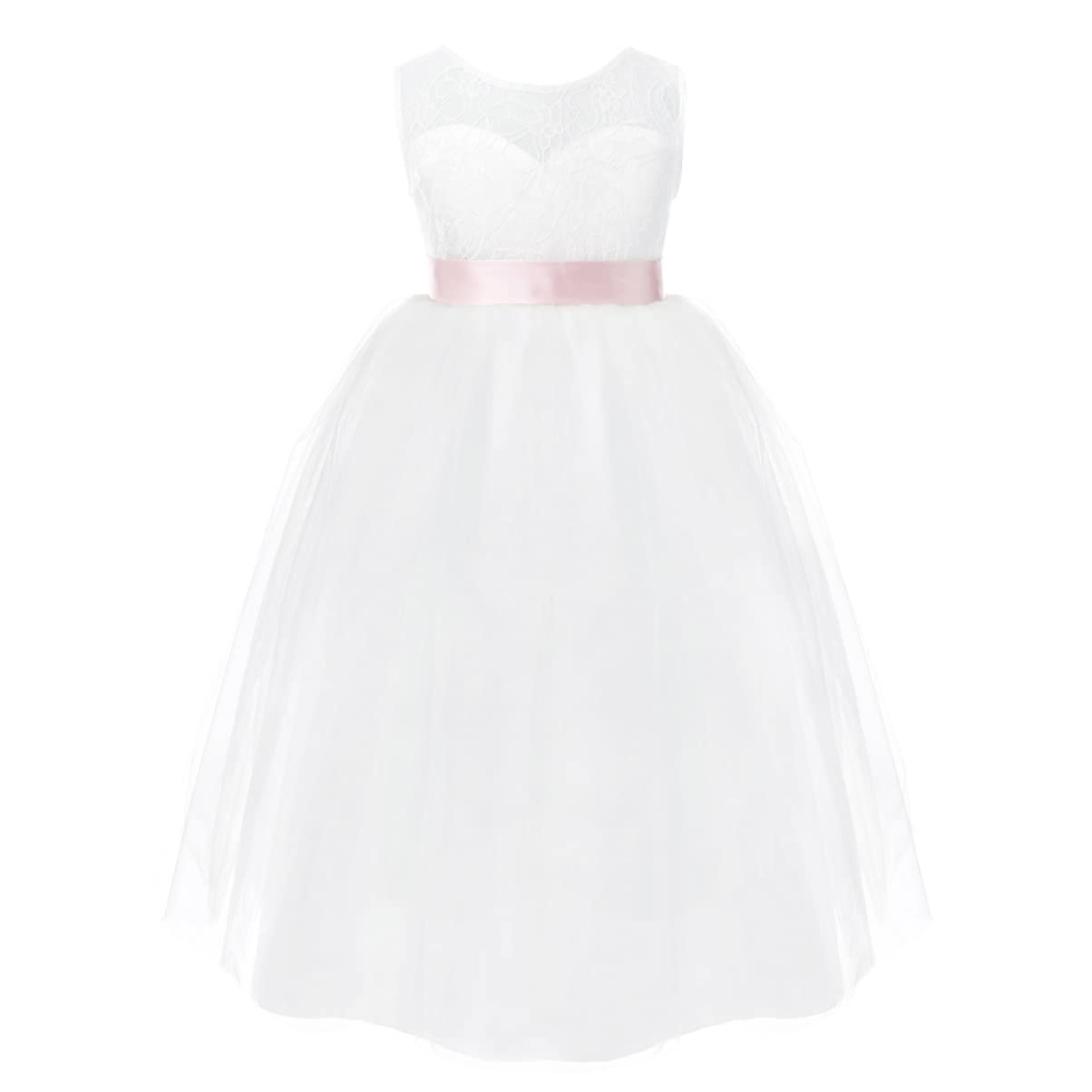 TiaoBug Girls Flower Girl Dress - Elegant Sleeveless Floral Lace Chiffon Maxi Dress for Weddings, Parties & Special Occasions | Perfect for Flower Girls, Pageants & Formal Events