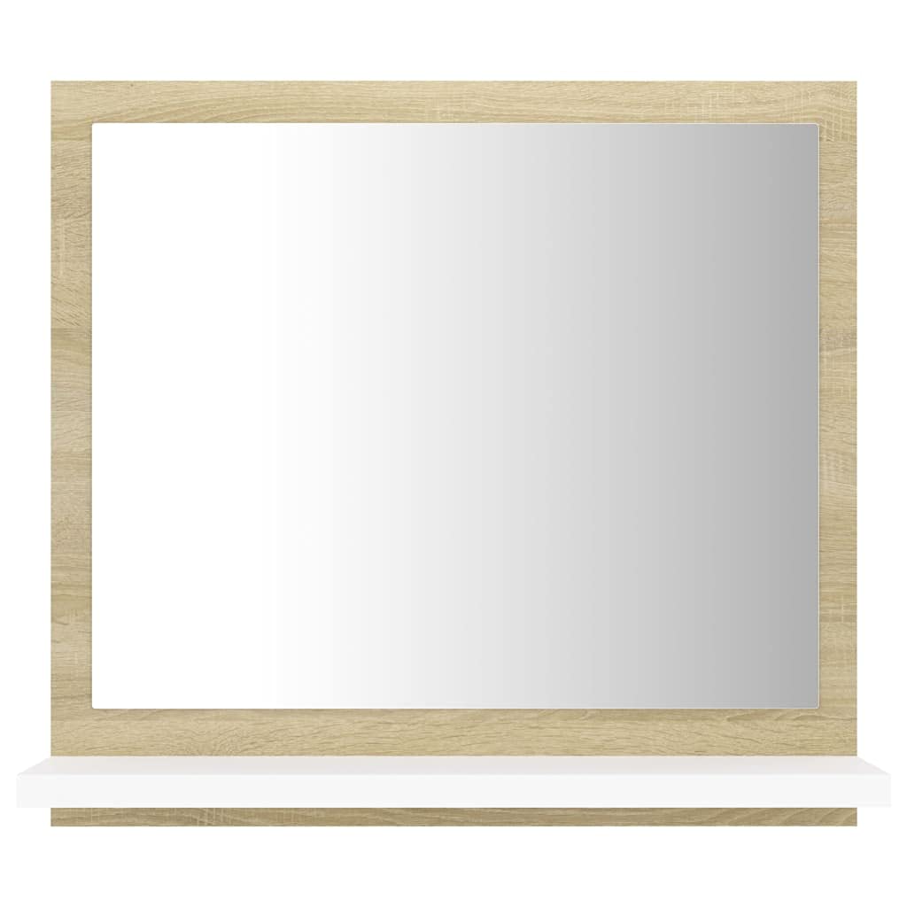 Modern Bathroom Mirror with Shelf - White & Sonoma Oak Finish, Durable Engineered Wood, 15.7