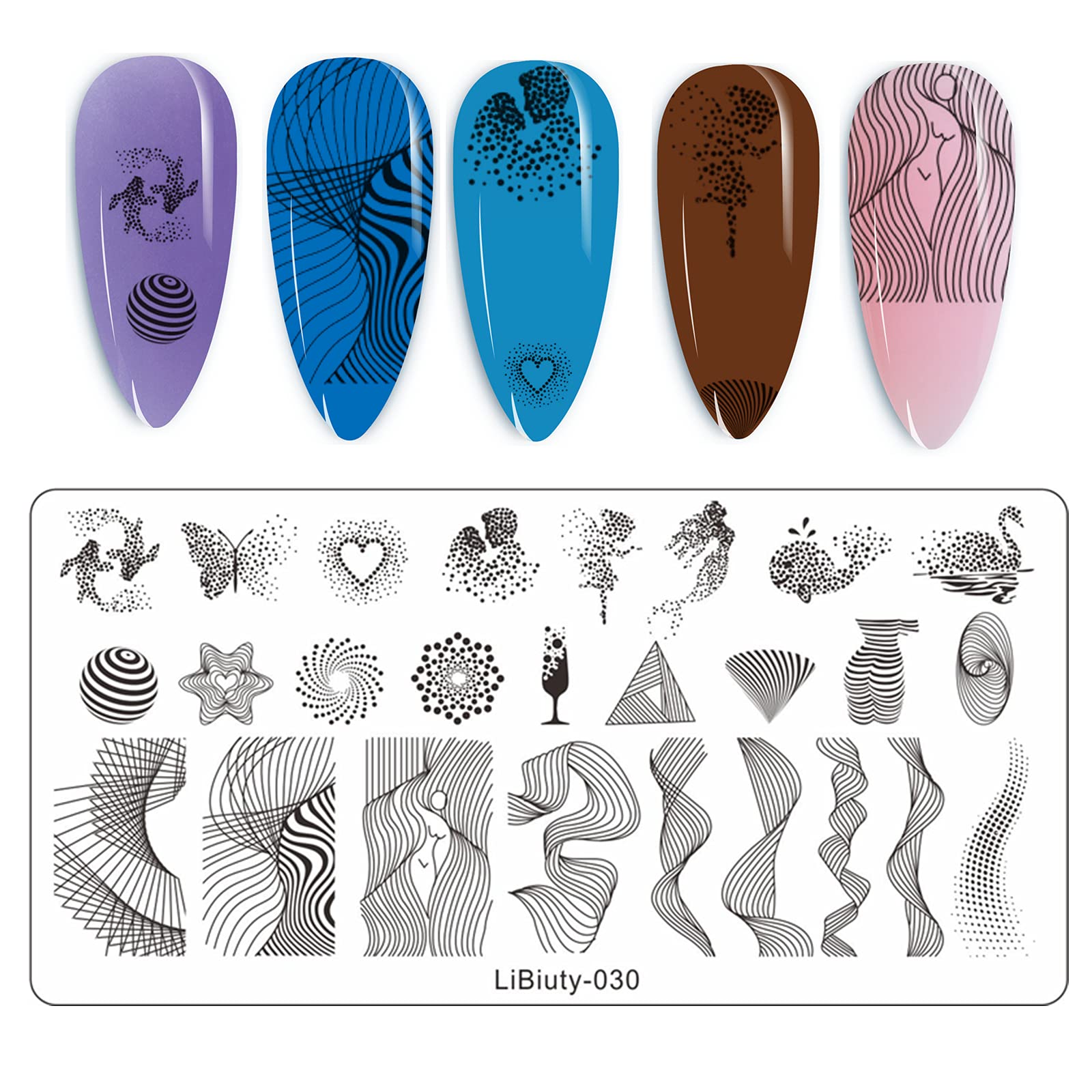 6-Piece Nail Art Stamping Plates Set with Stamper & Scraper - Floral & Geometric Nail Design Templates for Salon & DIY Manicures - Professional Nail Image Stamp Plates for Creative Nail Art Designs at Home or Professional Use