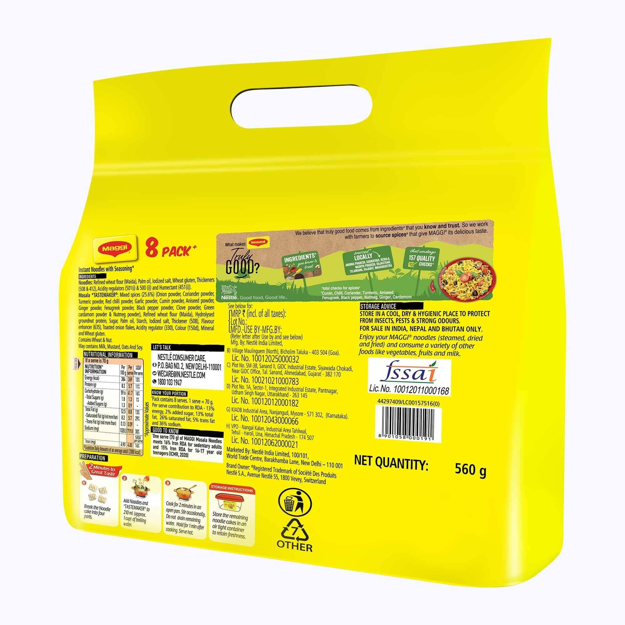 MAGGI 2-Minute Instant Masala Noodles - Iron Enriched, Premium Spices, Classic Flavor (560g) | Quick Meal, Snack, Lunchbox & Emergency Food for Busy Days