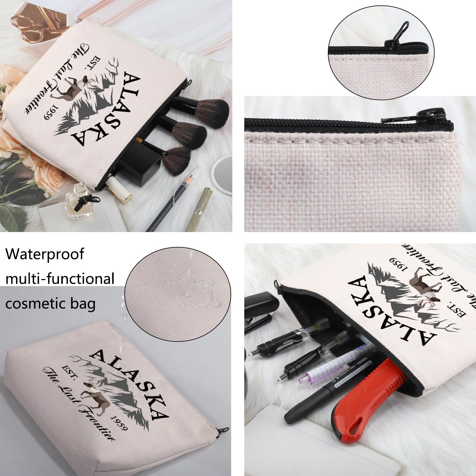 VAMSII Alaska Travel Makeup Bag - Waterproof Toiletry Organizer for Women & Men | Perfect for Family Vacations, Camping & Road Trips | Alaska Themed Gift (Est. 1959, The Last Frontier)