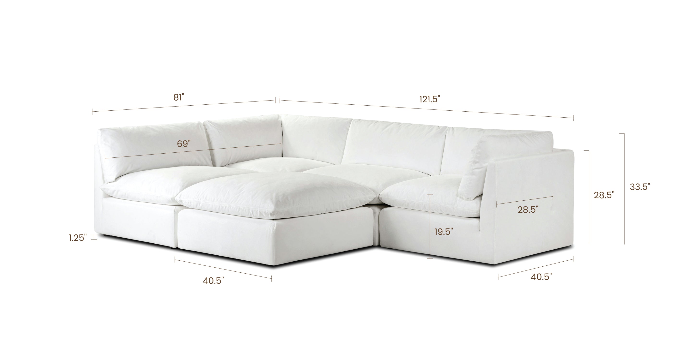 5-Seat Davos Modular Sectional Sofa - Modern L-Shaped Couch for Living Room, Family Room & Lounge - Soft Fabric Upholstery with Reversible Chaise