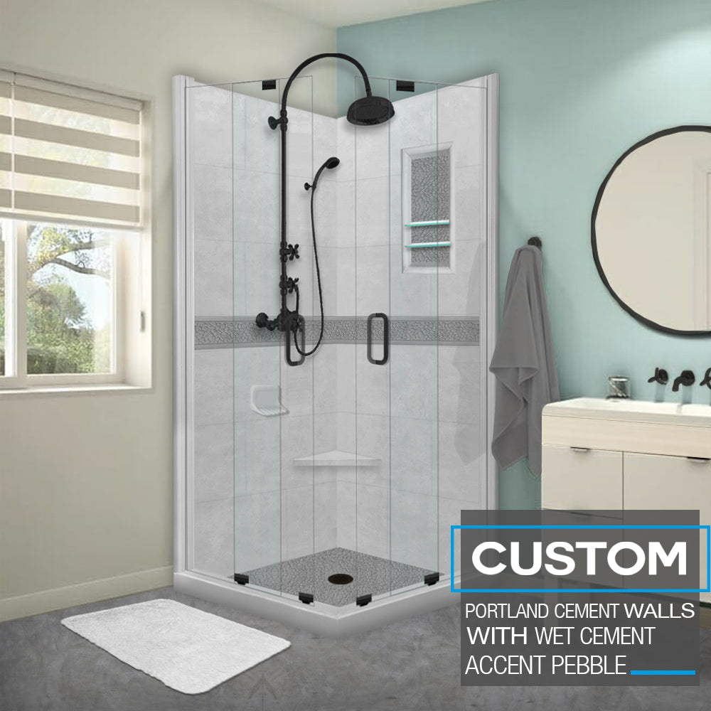 Pebble Portland Cement Corner Shower Enclosure Kit - Waterproof & Durable Bathroom Shower Stall for Modern Homes, Spa & Luxury Bathroom Renovations