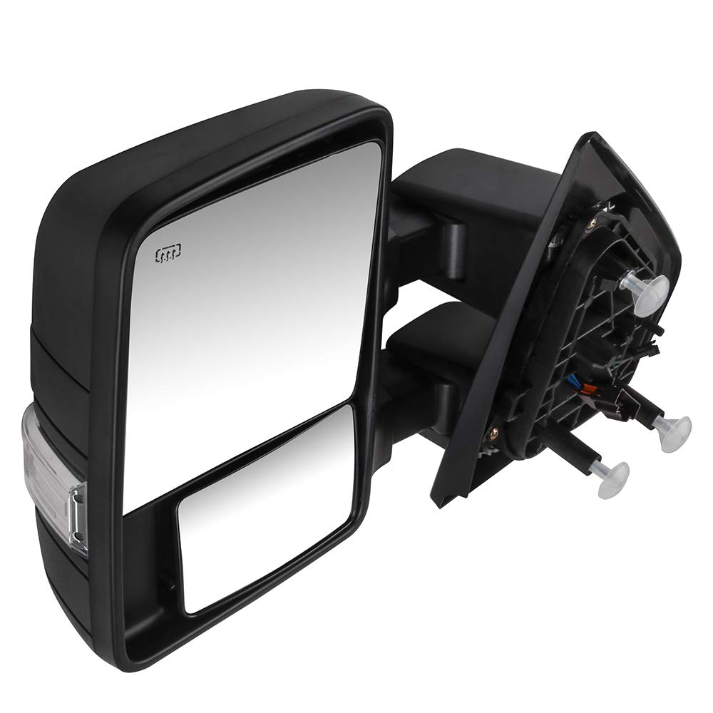 2004-2014 Ford F-150 Towing Mirrors - Power Adjustable Heated Side Mirrors with Turn Signal & Puddle Light (Black Housing) | Perfect for Truck Towing, Night Driving & Enhanced Visibility