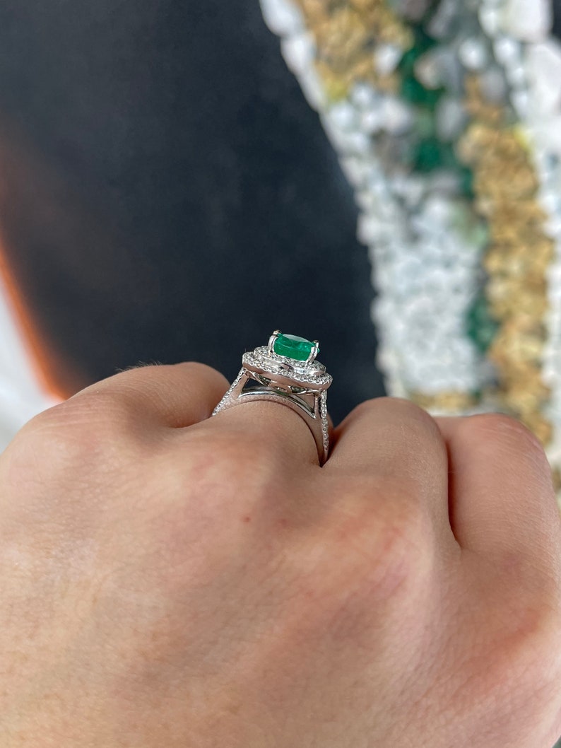 3.52tcw 14K White Gold Round Emerald & Diamond Halo Engagement Ring for Women – Perfect for Proposals, Anniversaries & Bridal Jewelry