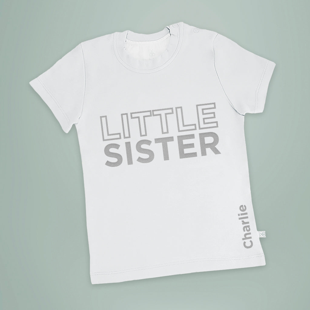 Custom Little Sister T-Shirt - Short Sleeve Cotton Tee for Kids & Toddlers - Perfect for Sibling Matching, Family Photos & Birthday Gifts