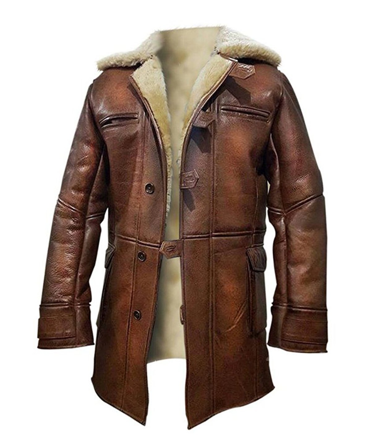 Men's Genuine Leather Shearling Pea Coat - Dark Brown Fur Lined Trench Coat for Winter | Warm & Stylish Outerwear for Casual, Office & Outdoor Activities