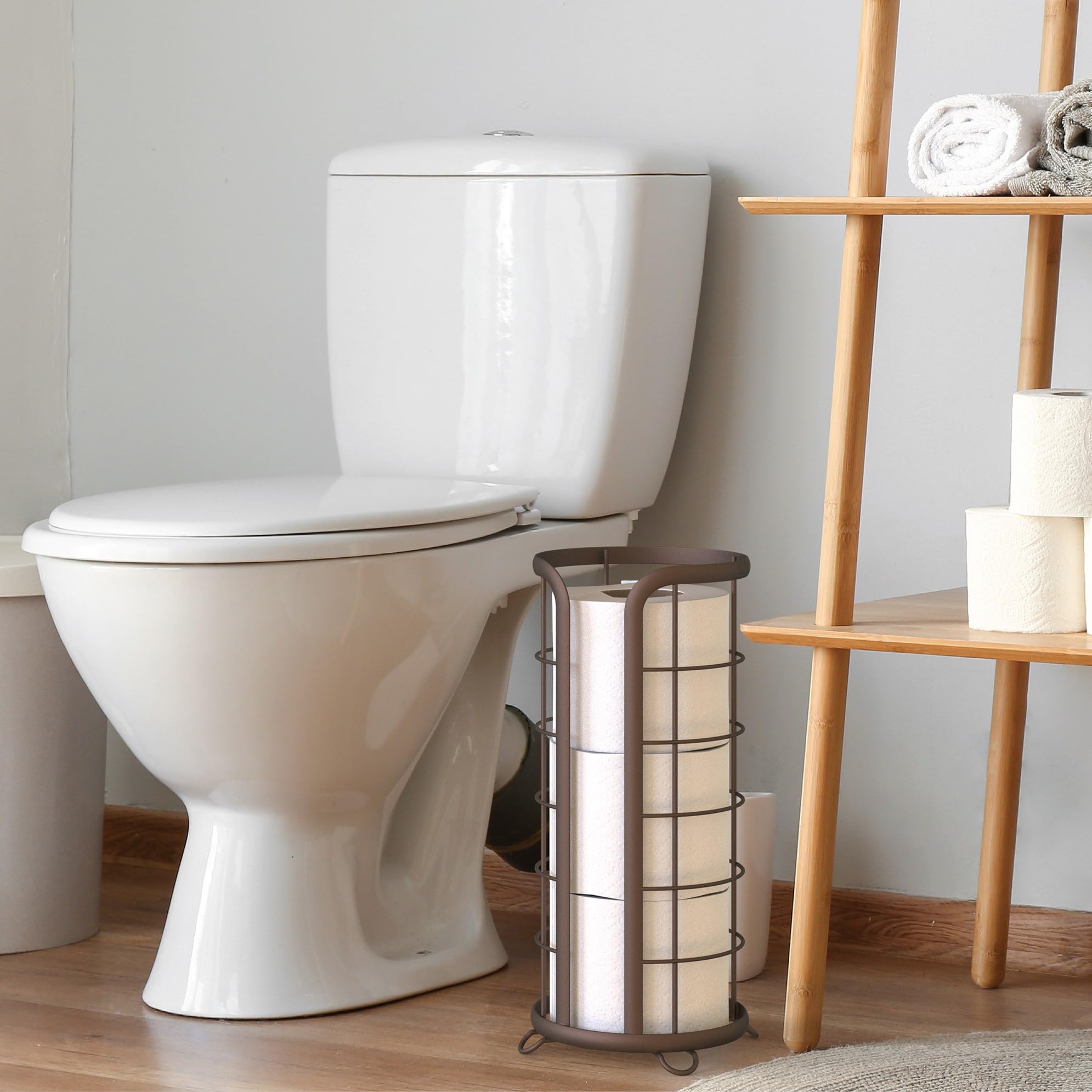 BROOKSTONE Bronze Toilet Paper Holder Stand - Modern Freestanding Bathroom Tissue Organizer with Minimalist Design | Holds Mega Rolls | Perfect for Small Bathrooms, Powder Rooms & RV Toilets