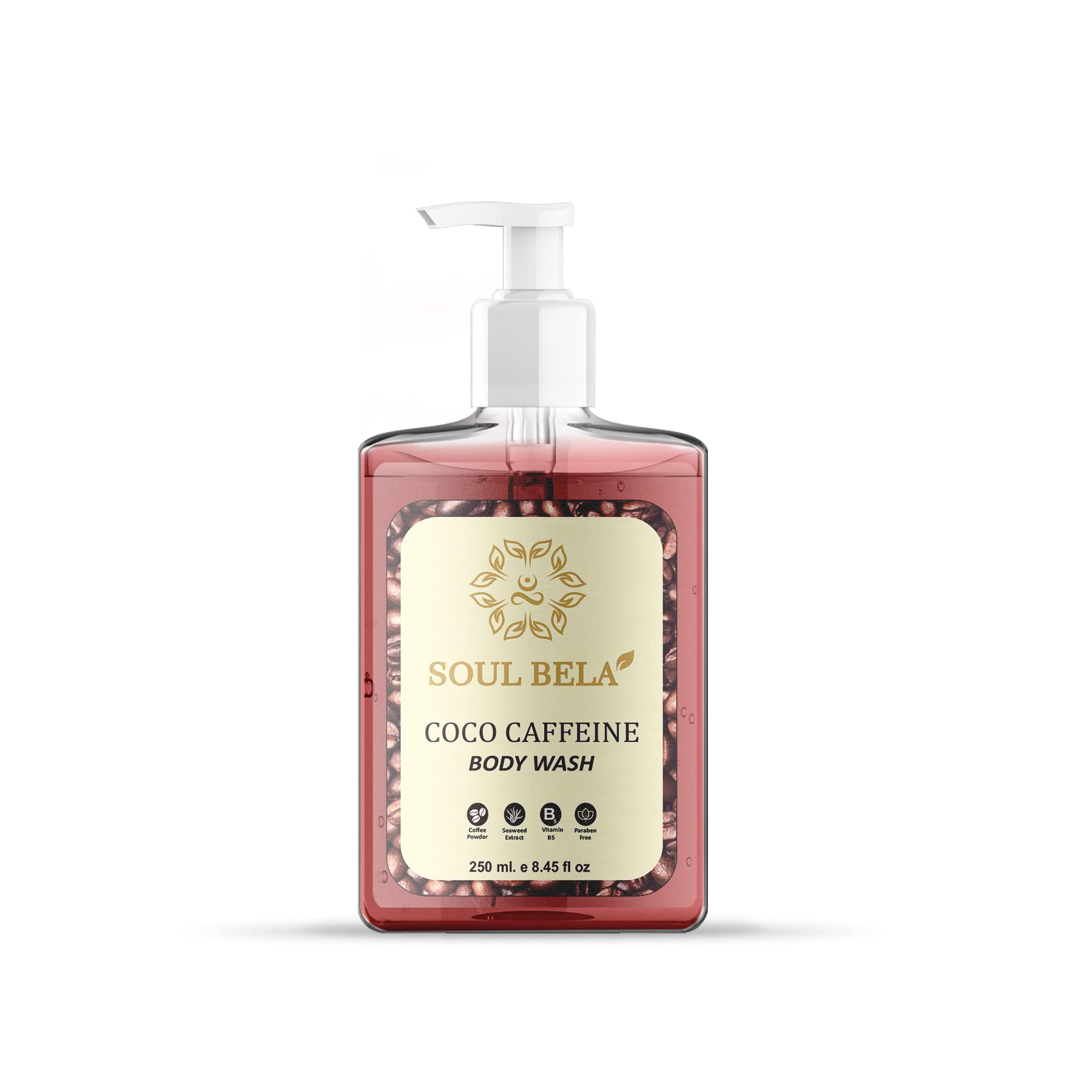 Soul Bela Coco Caffeine Body Wash with Cocoa, Coffee & Vitamin B5 - Energizing & Moisturizing Shower Gel for Men & Women - Deep Cleansing, Paraben-Free, Skin Awakening Formula (250ml, 1 Pack) - Perfect for Morning Showers & Post-Workout Refreshment